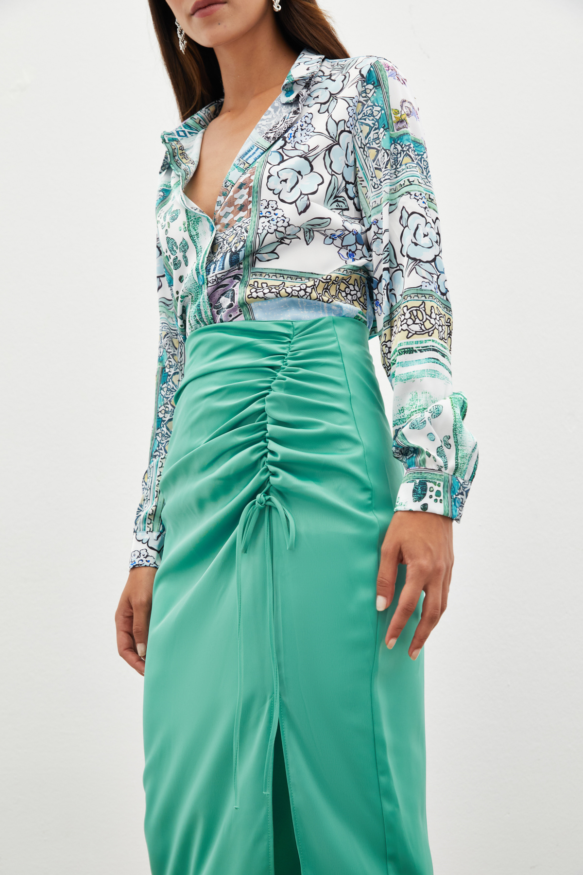 Ruffle Detailed Satin Skirt - MINT
