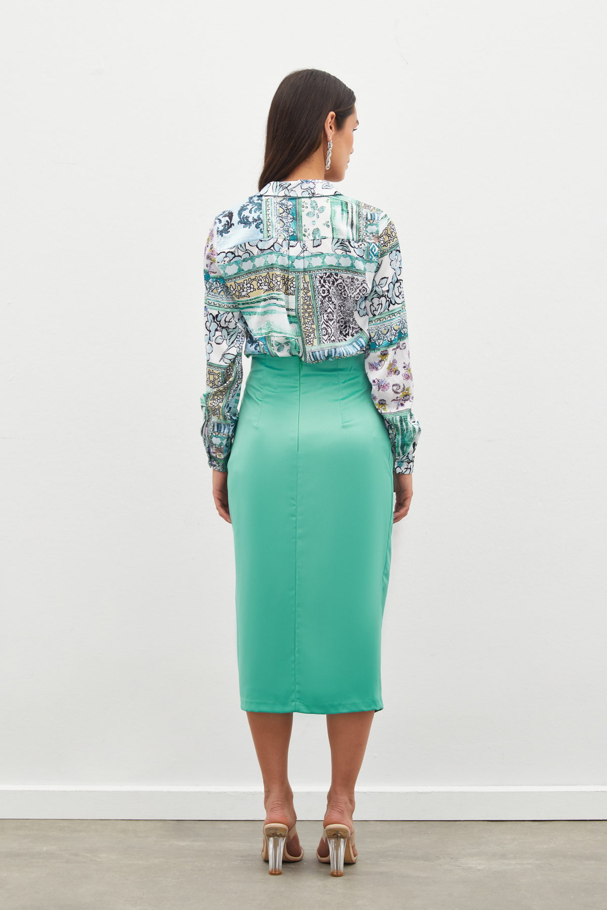 Ruffle Detailed Satin Skirt - MINT