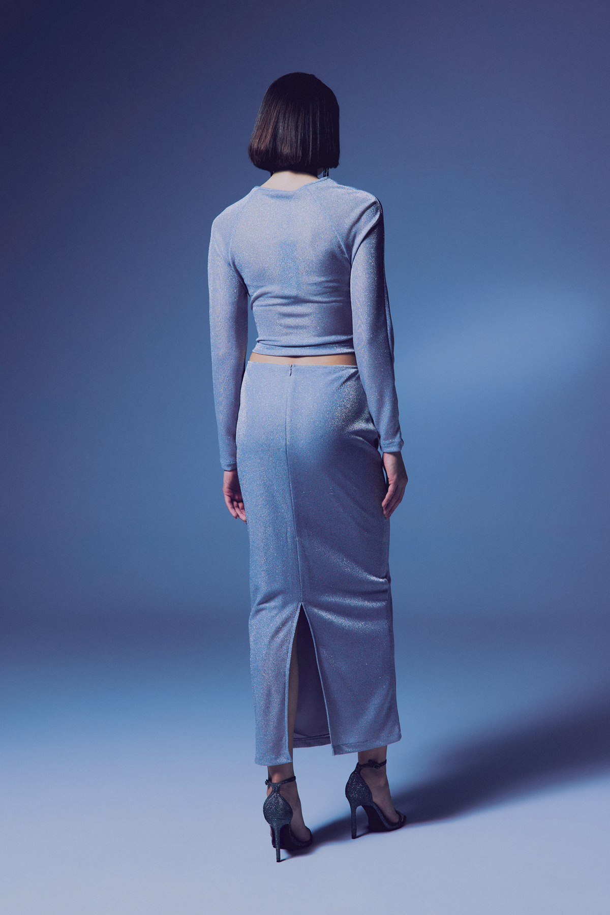 Büzgü Detaylı Simli Bluz - Gümüş