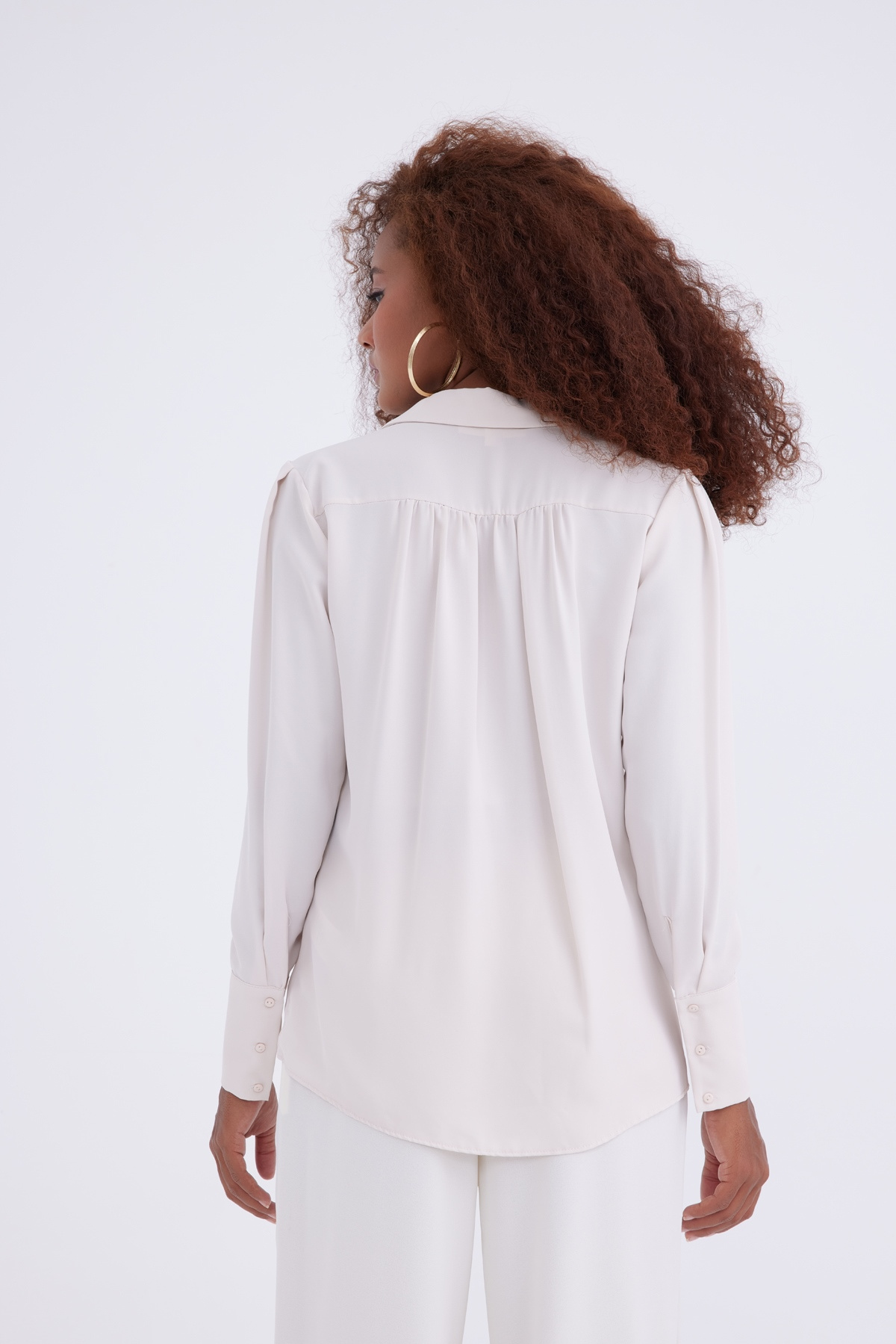 shirred shirt - BEIGE