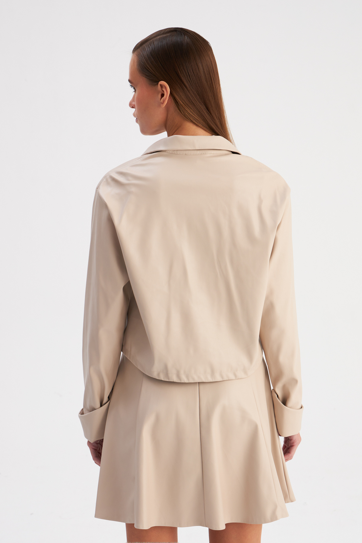 Pleated Leather Blouse - STONE