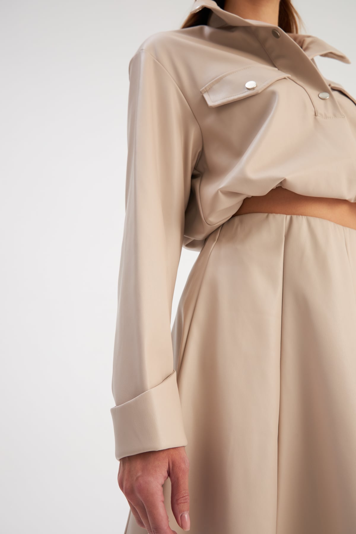 Pleated Leather Blouse - STONE