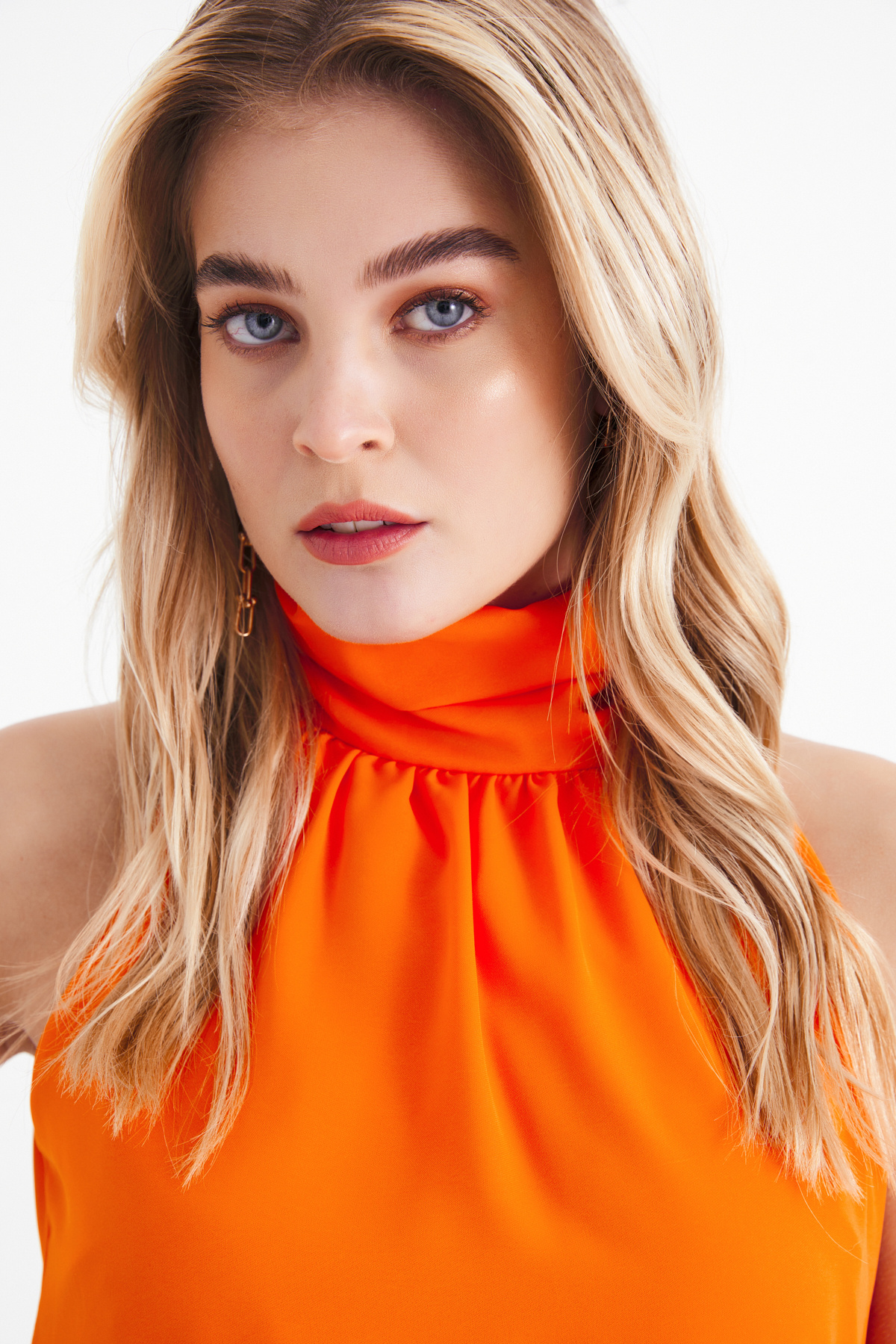Pleated collar sleeveless blouse - ORANJ