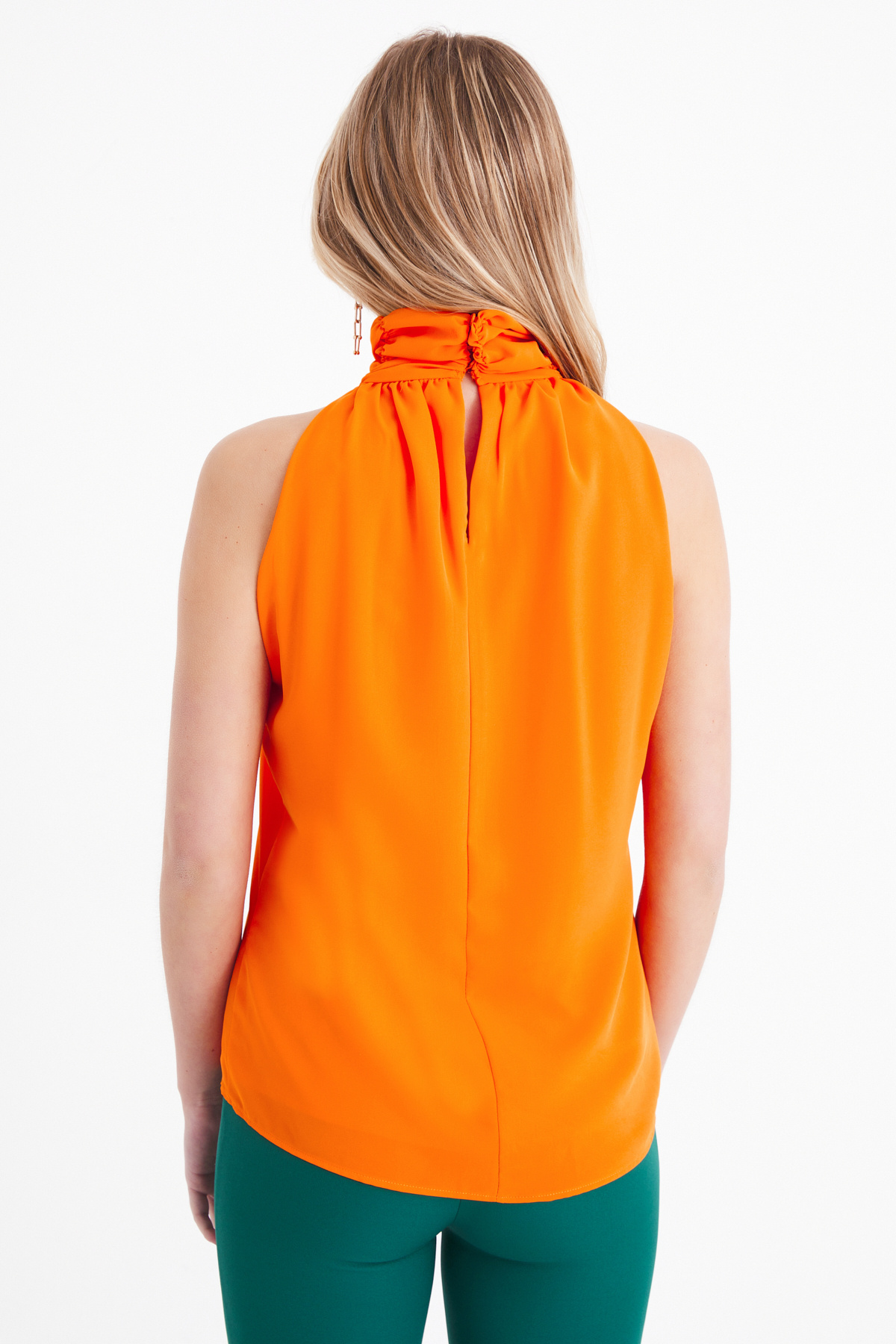 Pleated collar sleeveless blouse - ORANJ