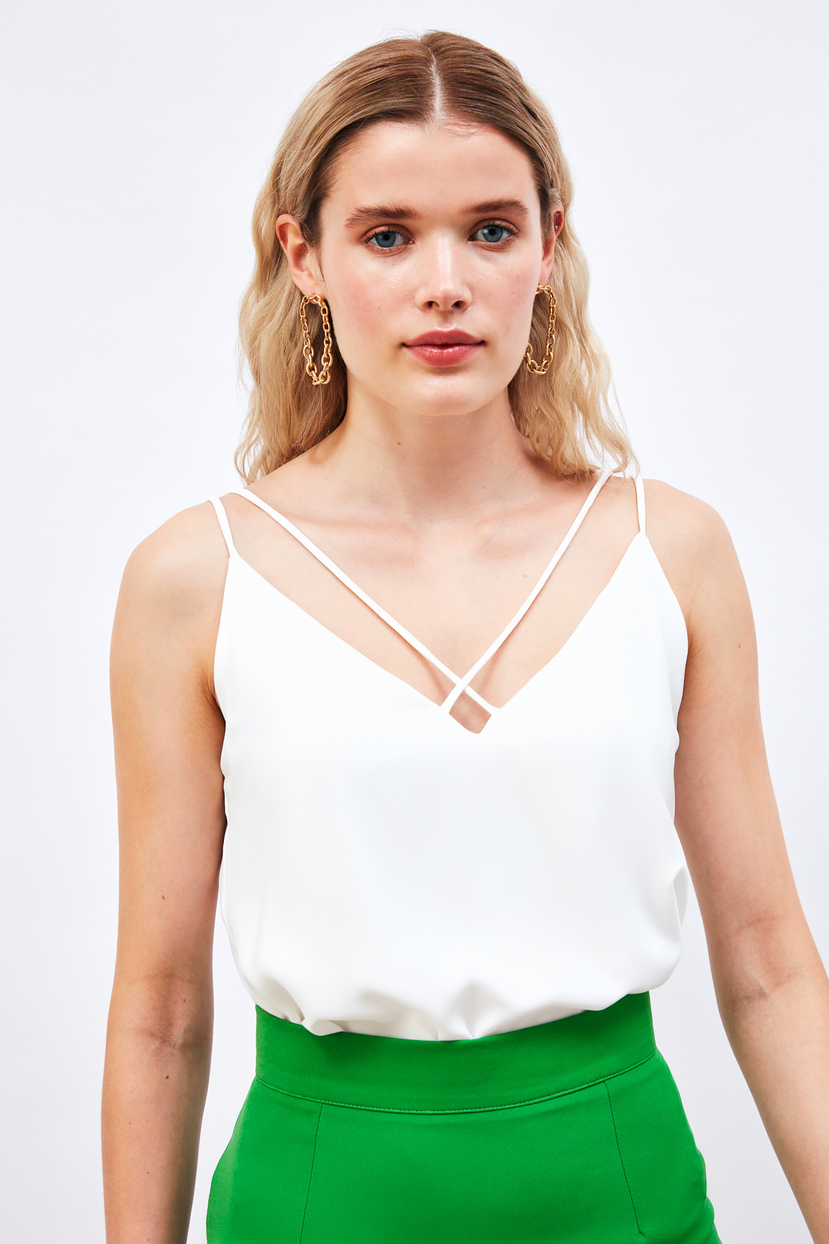 Çapraz İp Askılı Bluz - EKRU