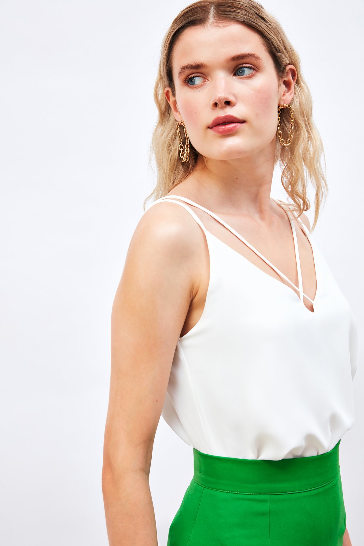 Çapraz İp Askılı Bluz - EKRU