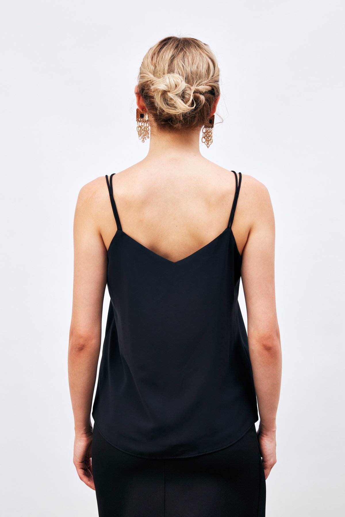 Çapraz İp Askılı Bluz - SİYAH