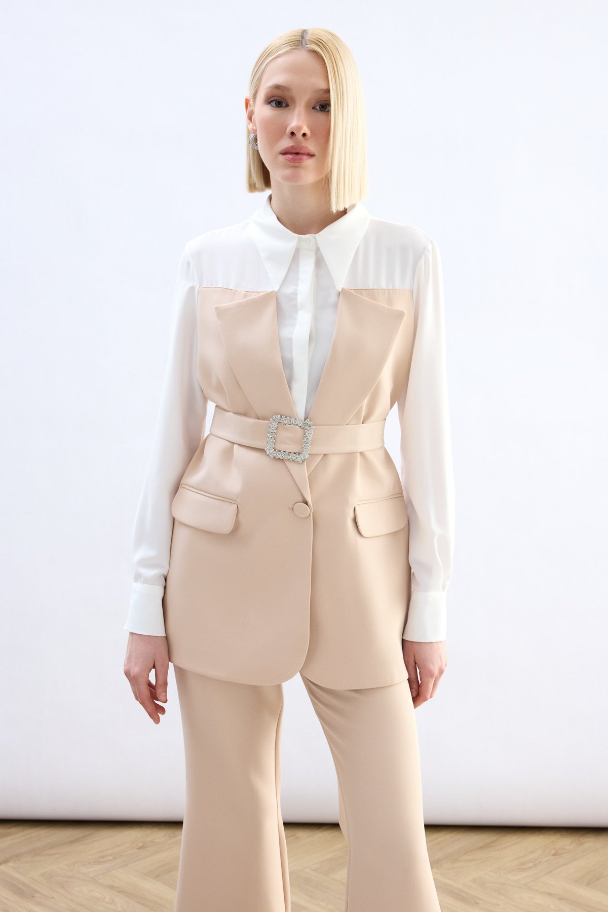 Ceket Görünümlü Gömlek - Bej