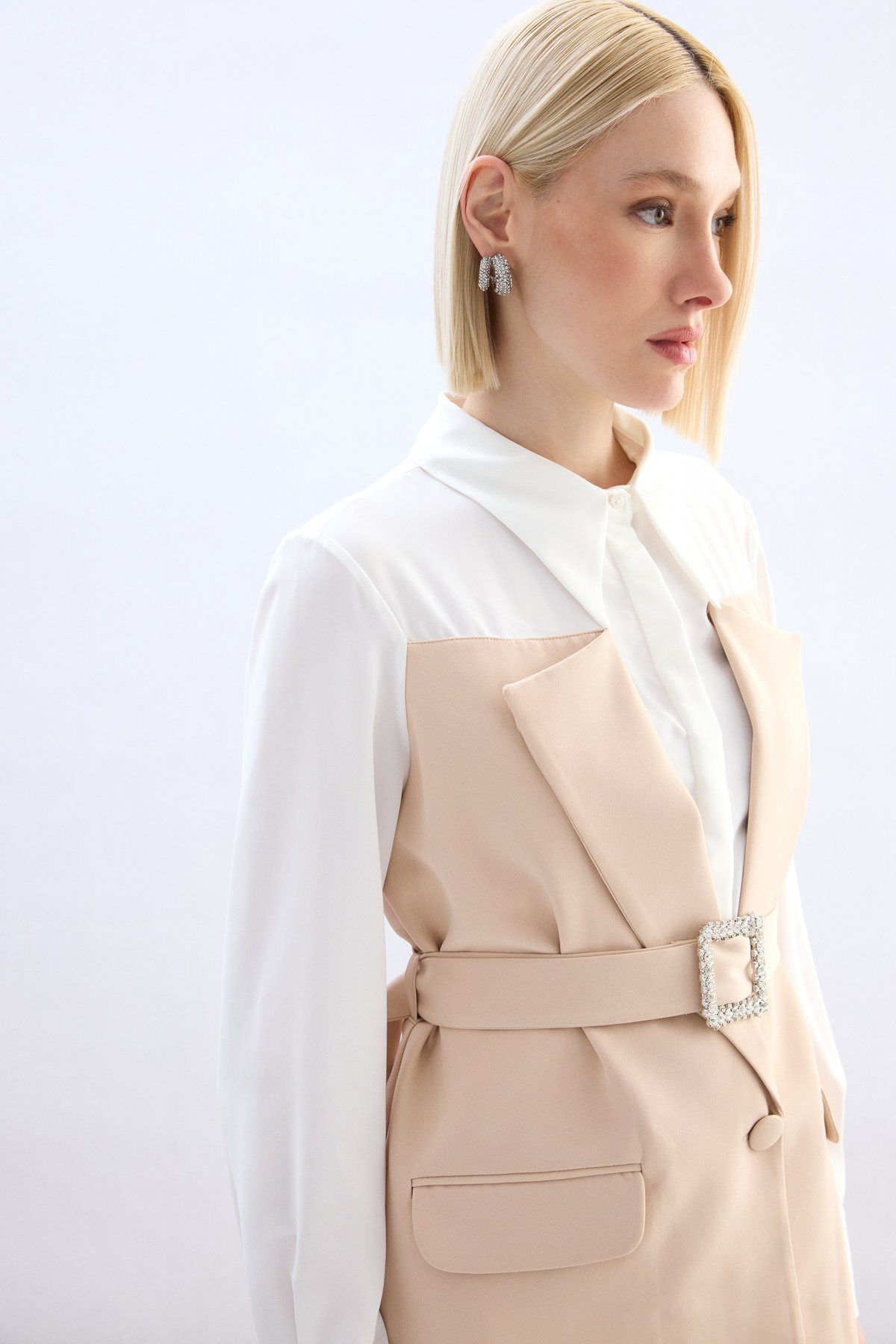 Ceket Görünümlü Gömlek - Bej