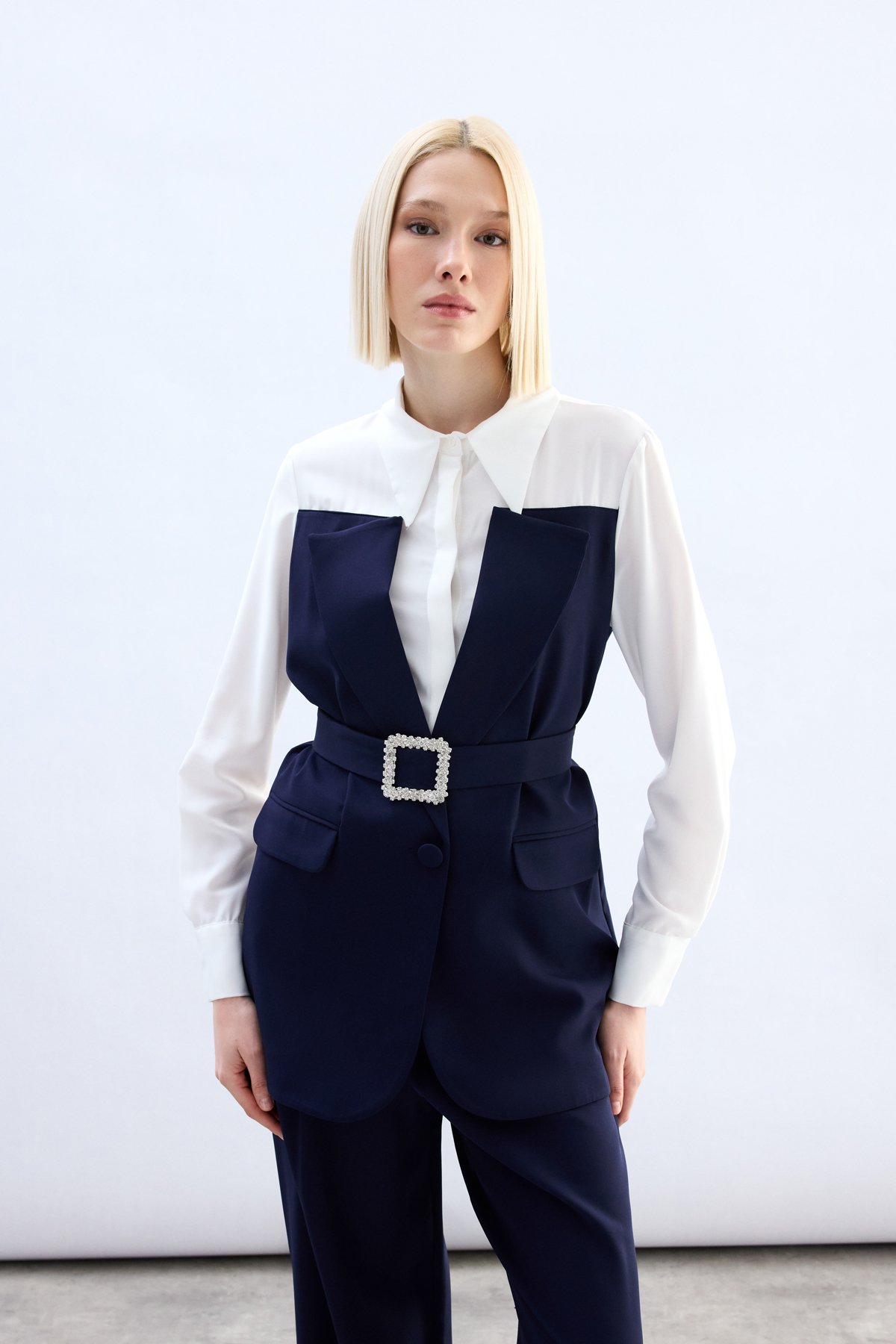 Ceket Görünümlü Gömlek - Lacivert