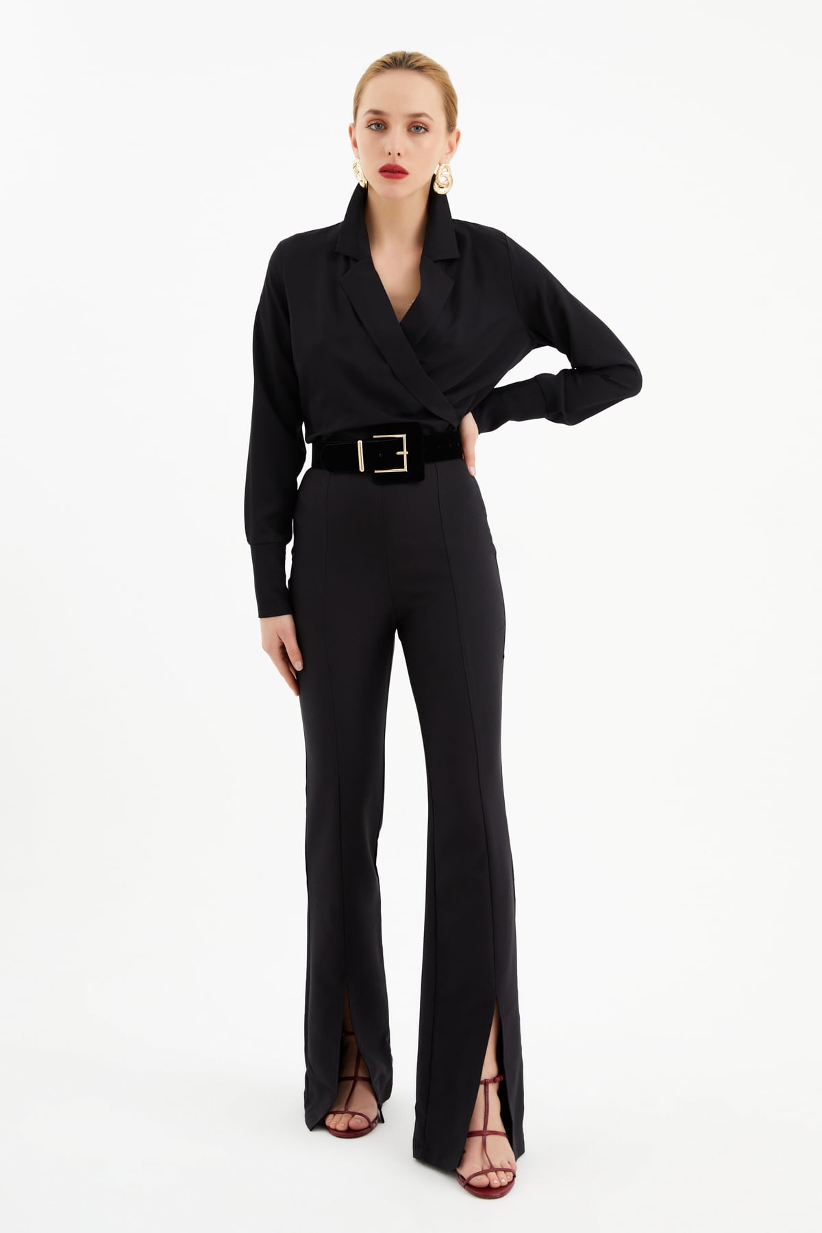 Ceket yaka bodysuit - SİYAH