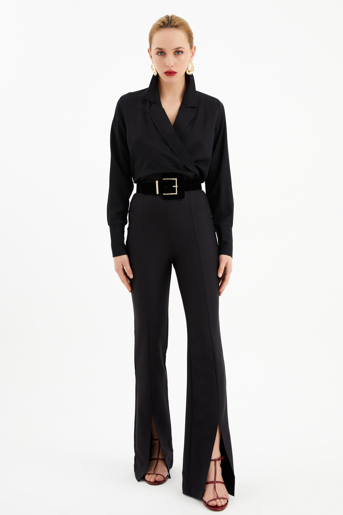Ceket yaka bodysuit - SİYAH