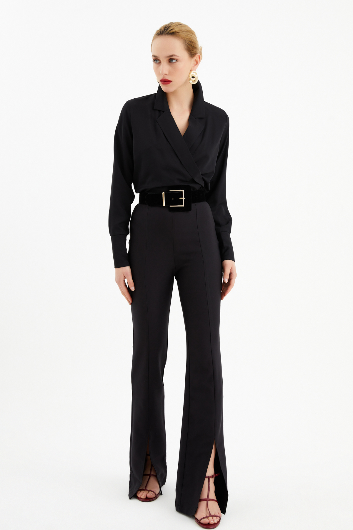 Ceket yaka bodysuit - SİYAH