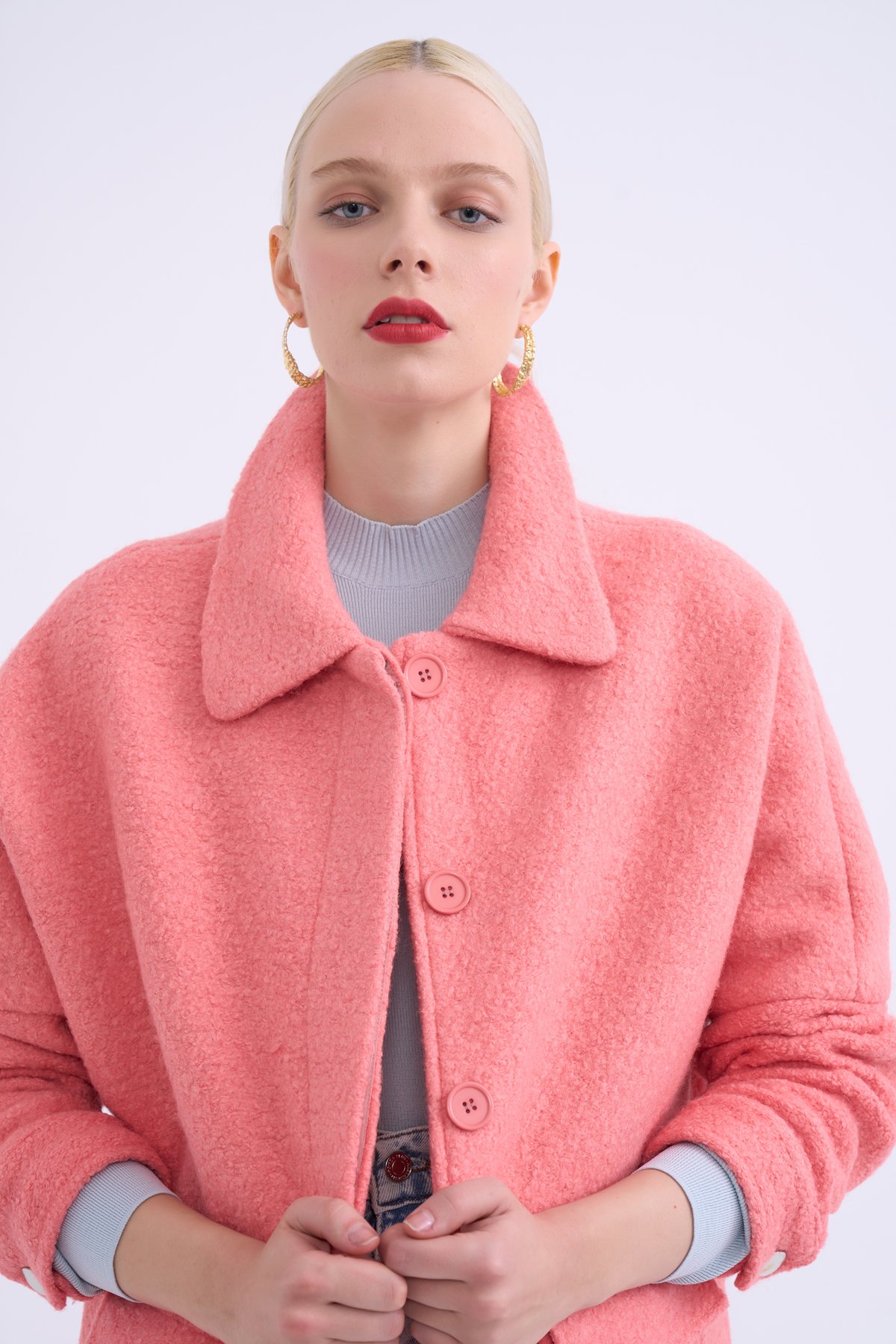 Pocket detailed boucle coat - POWDER