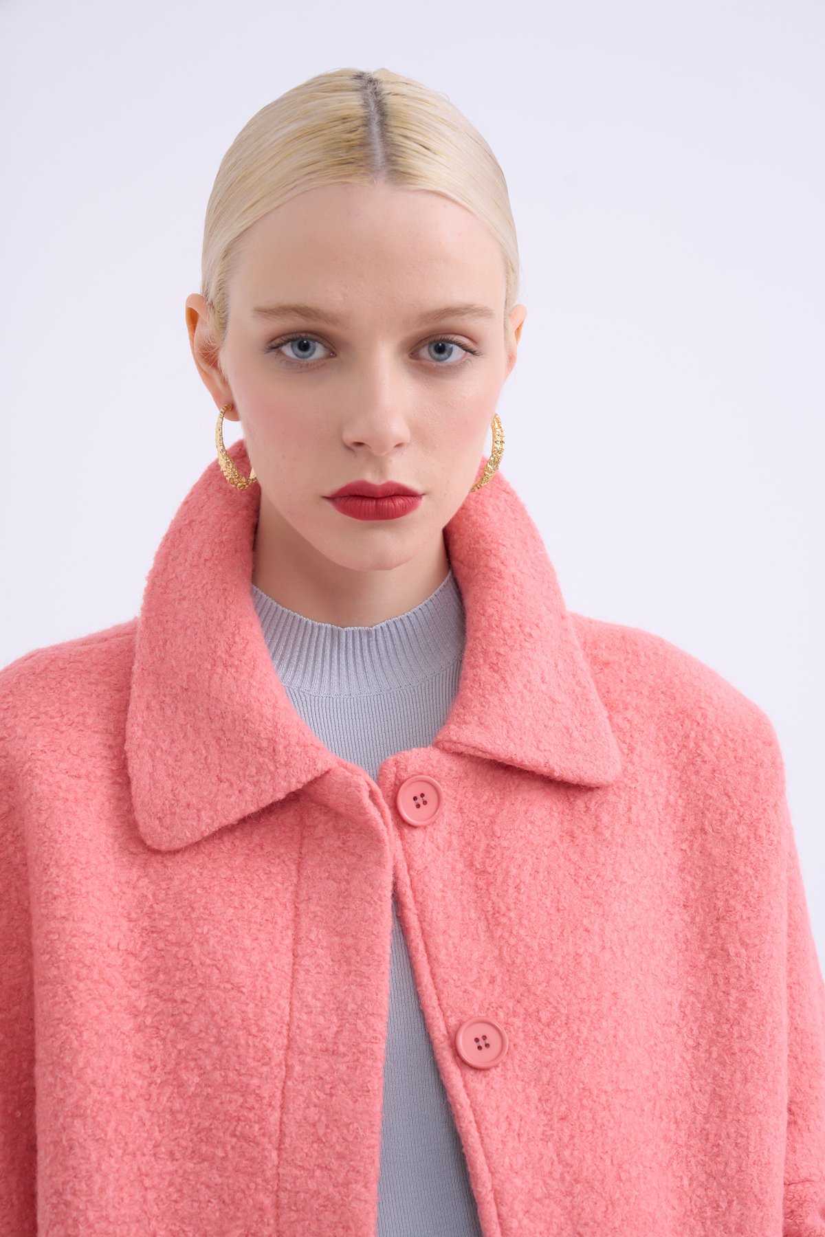 Pocket detailed boucle coat - POWDER