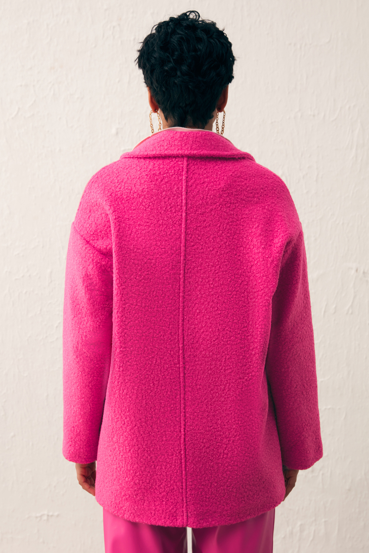 Cep Detaylı Oversize Kaban - FUŞYA