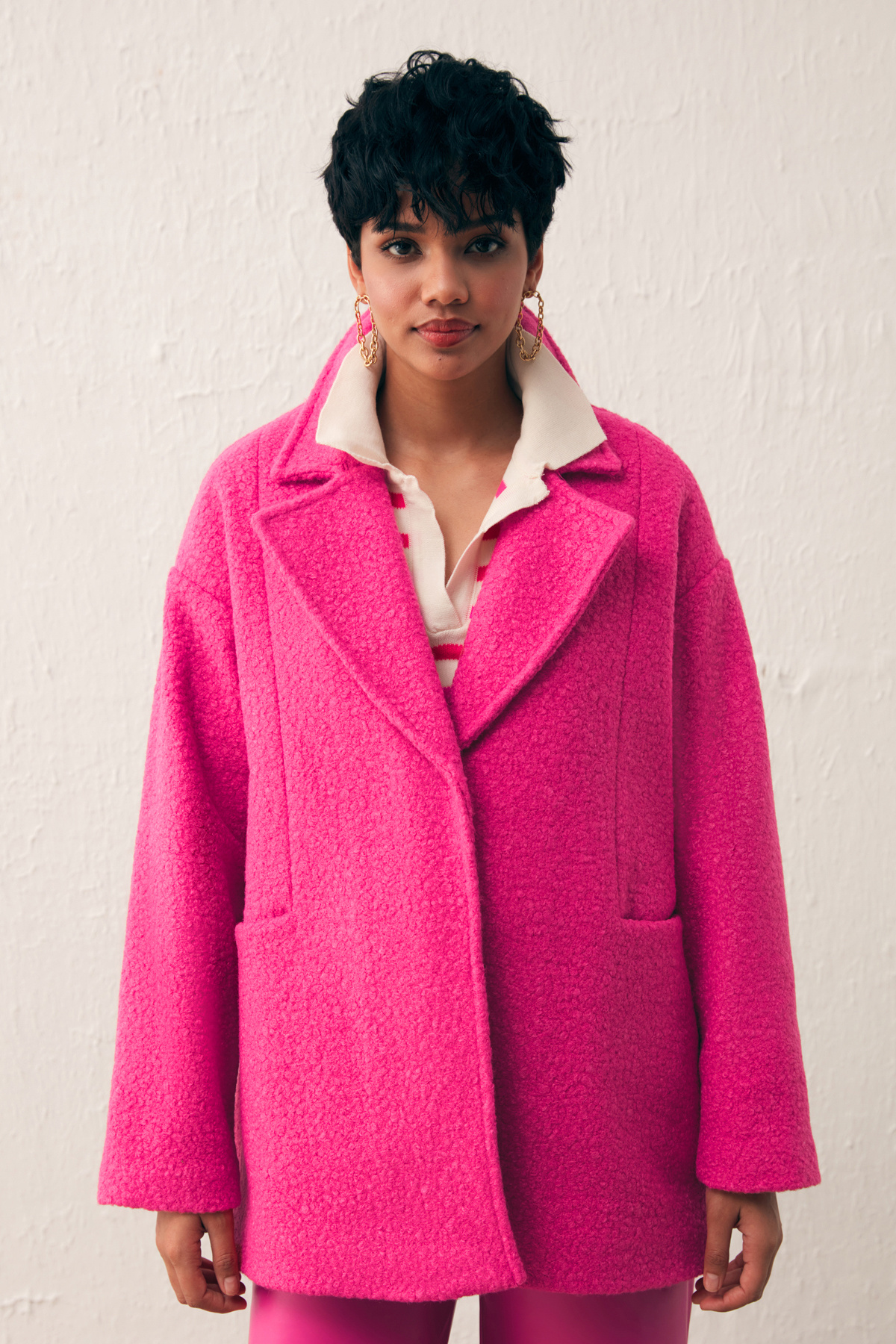 Cep Detaylı Oversize Kaban - FUŞYA