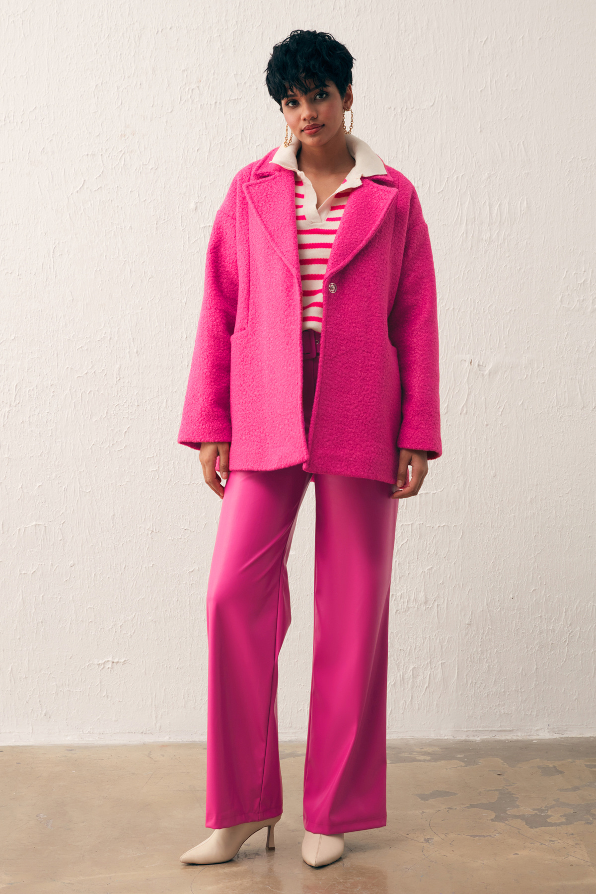 Cep Detaylı Oversize Kaban - FUŞYA