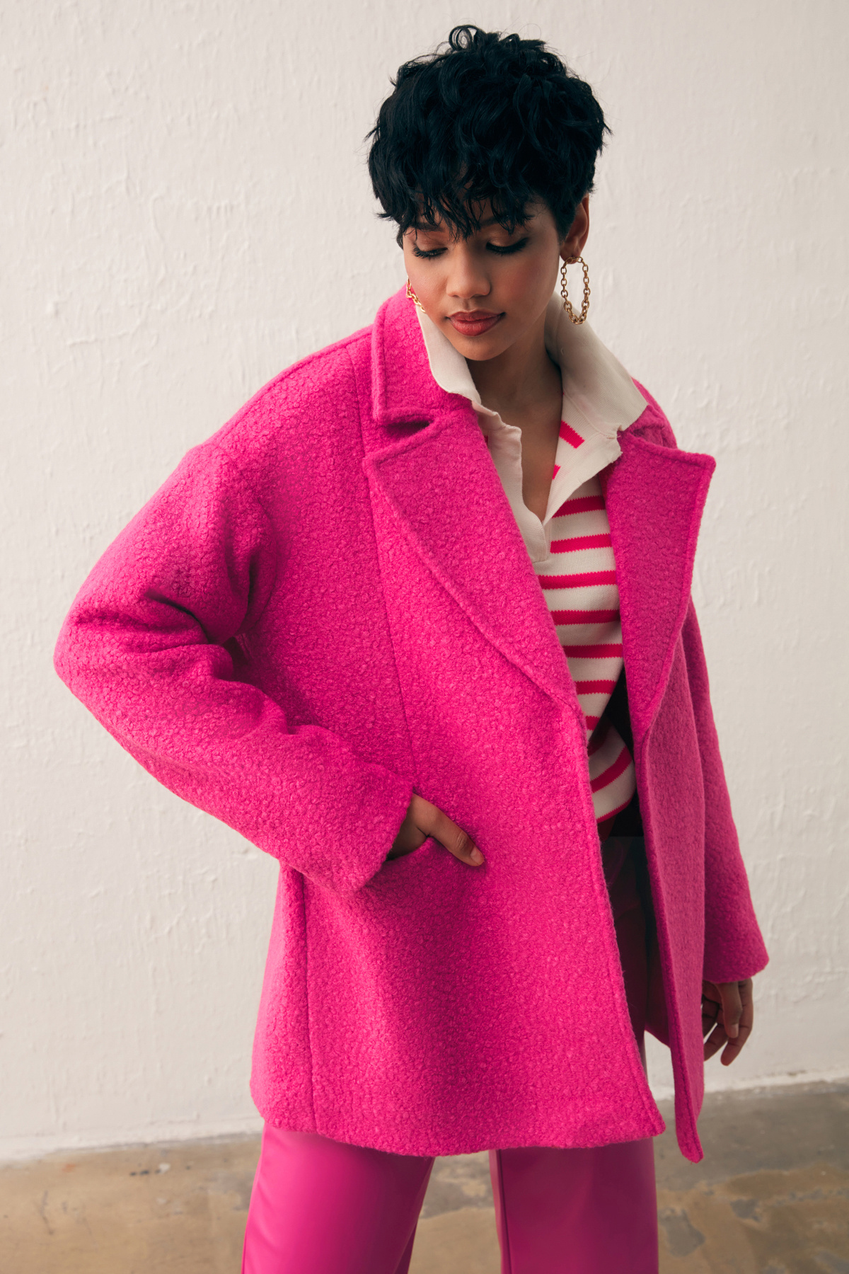 Cep Detaylı Oversize Kaban - FUŞYA