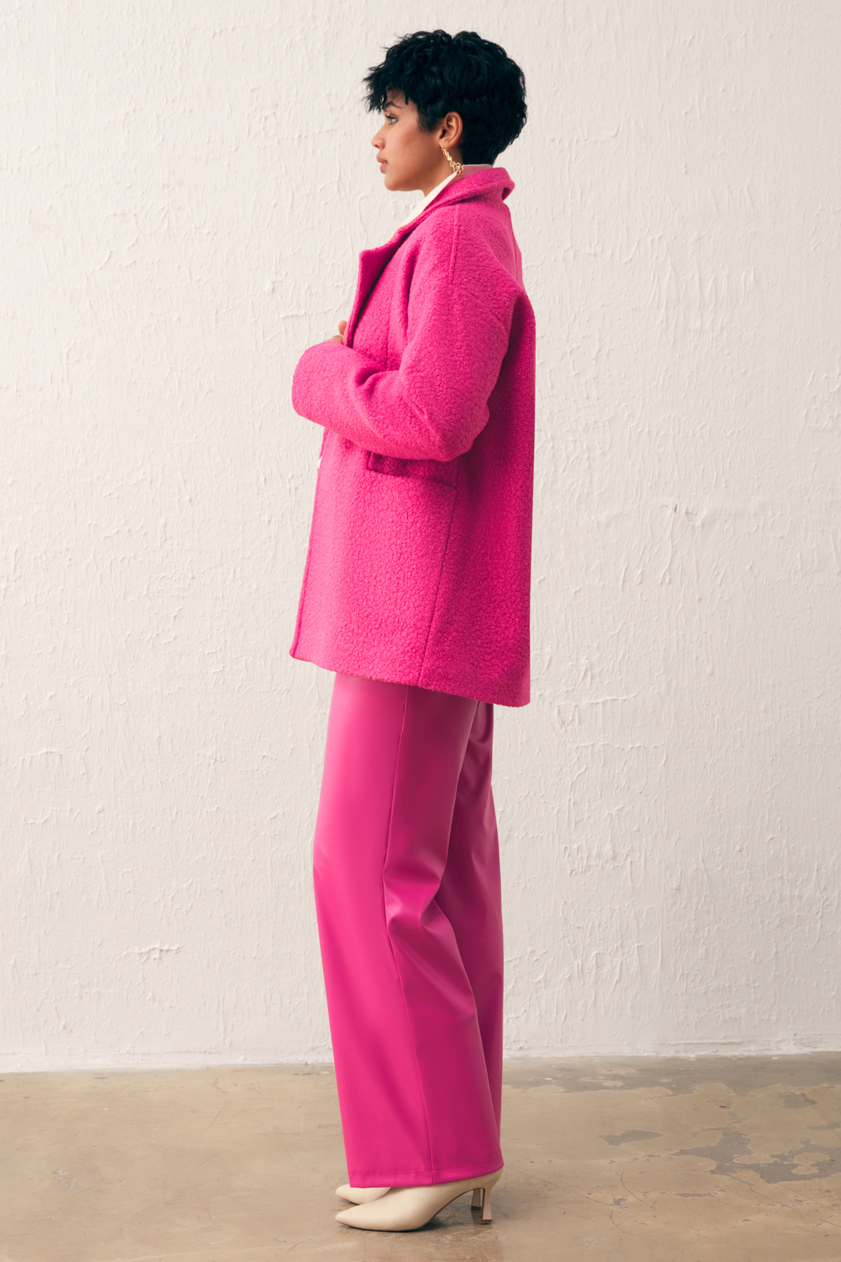 Cep Detaylı Oversize Kaban - FUŞYA