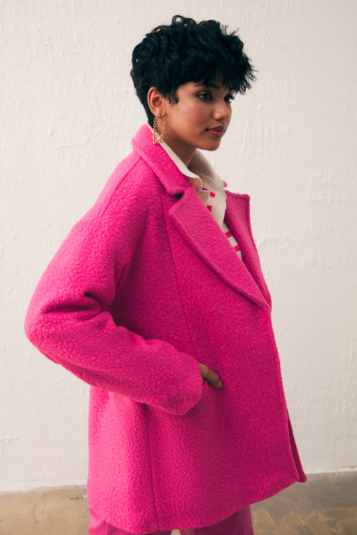 Cep Detaylı Oversize Kaban - FUŞYA