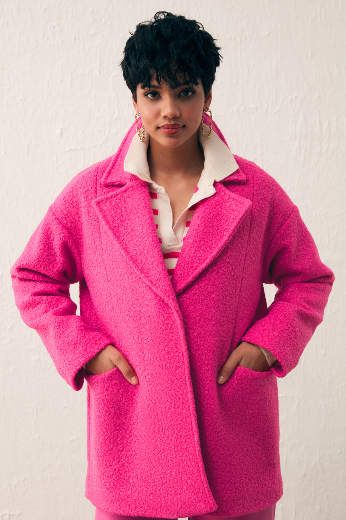 Cep Detaylı Oversize Kaban - FUŞYA