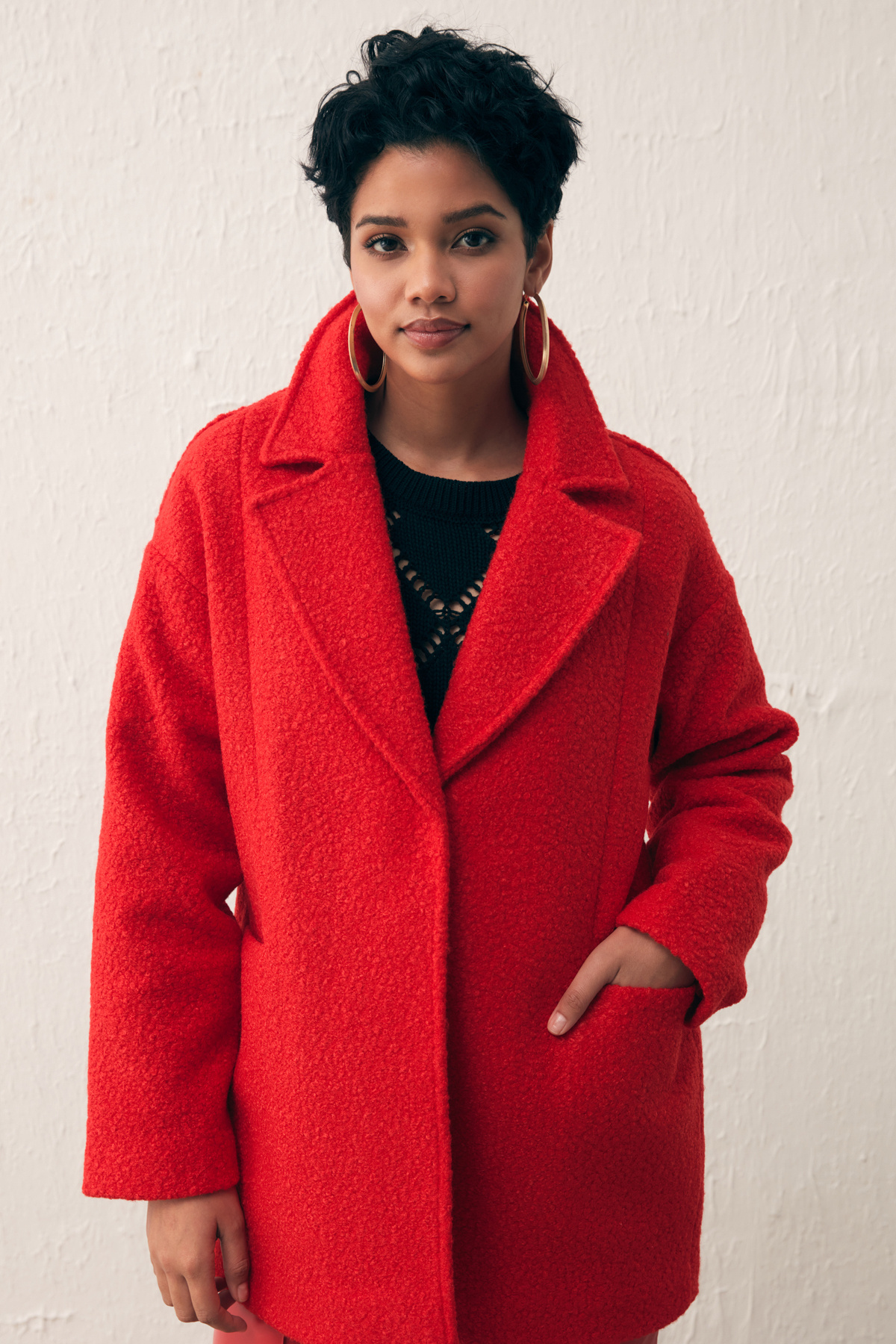 Cep Detaylı Oversize Kaban - KIRMIZI