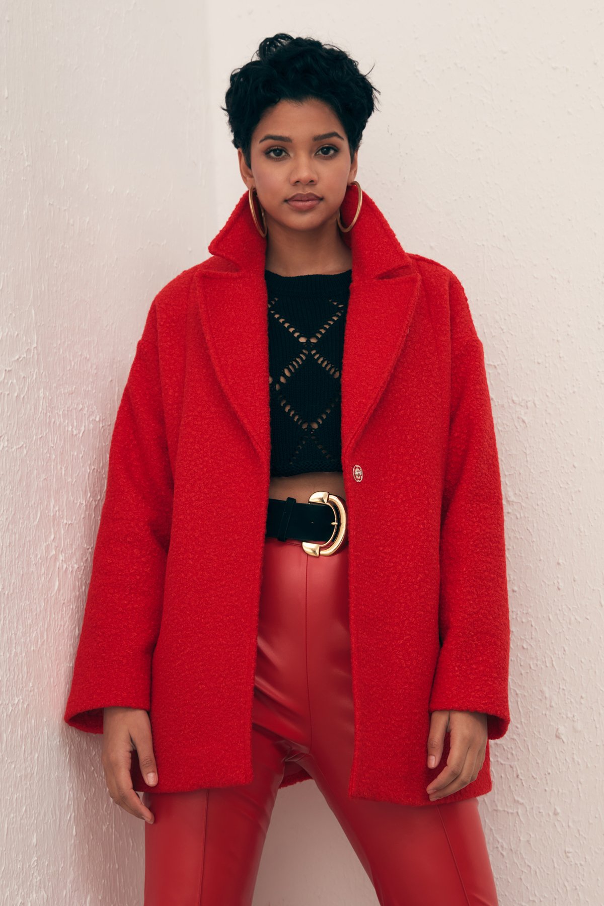 Cep Detaylı Oversize Kaban - KIRMIZI