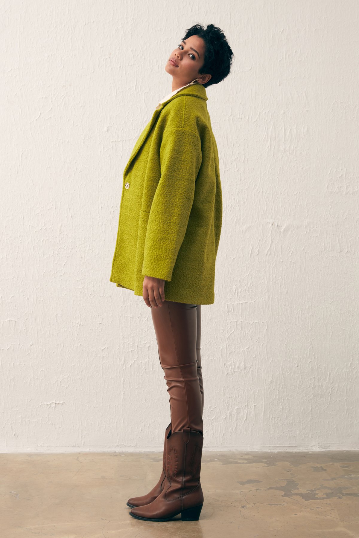 Cep Detaylı Oversize Kaban - YAĞ YEŞİLİ