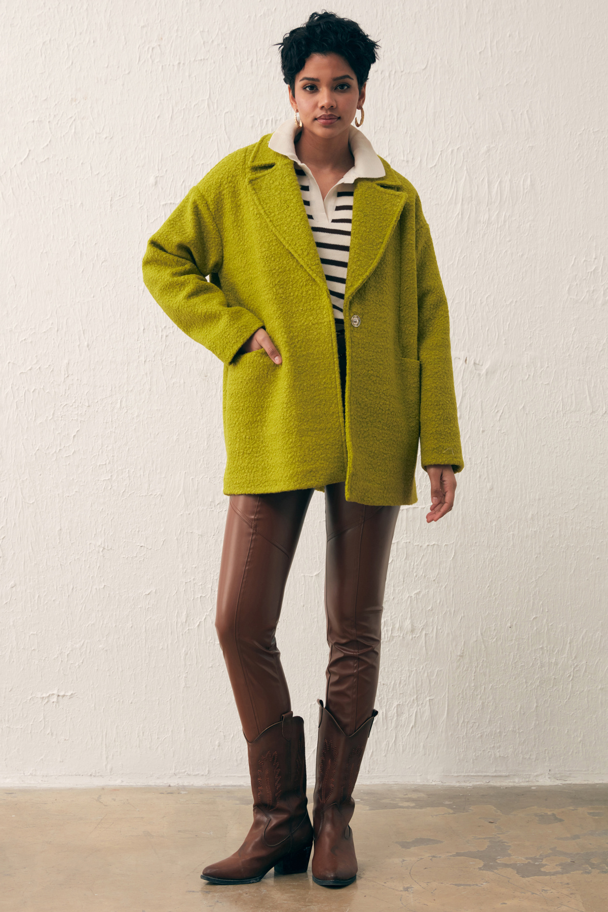 Cep Detaylı Oversize Kaban - YAĞ YEŞİLİ