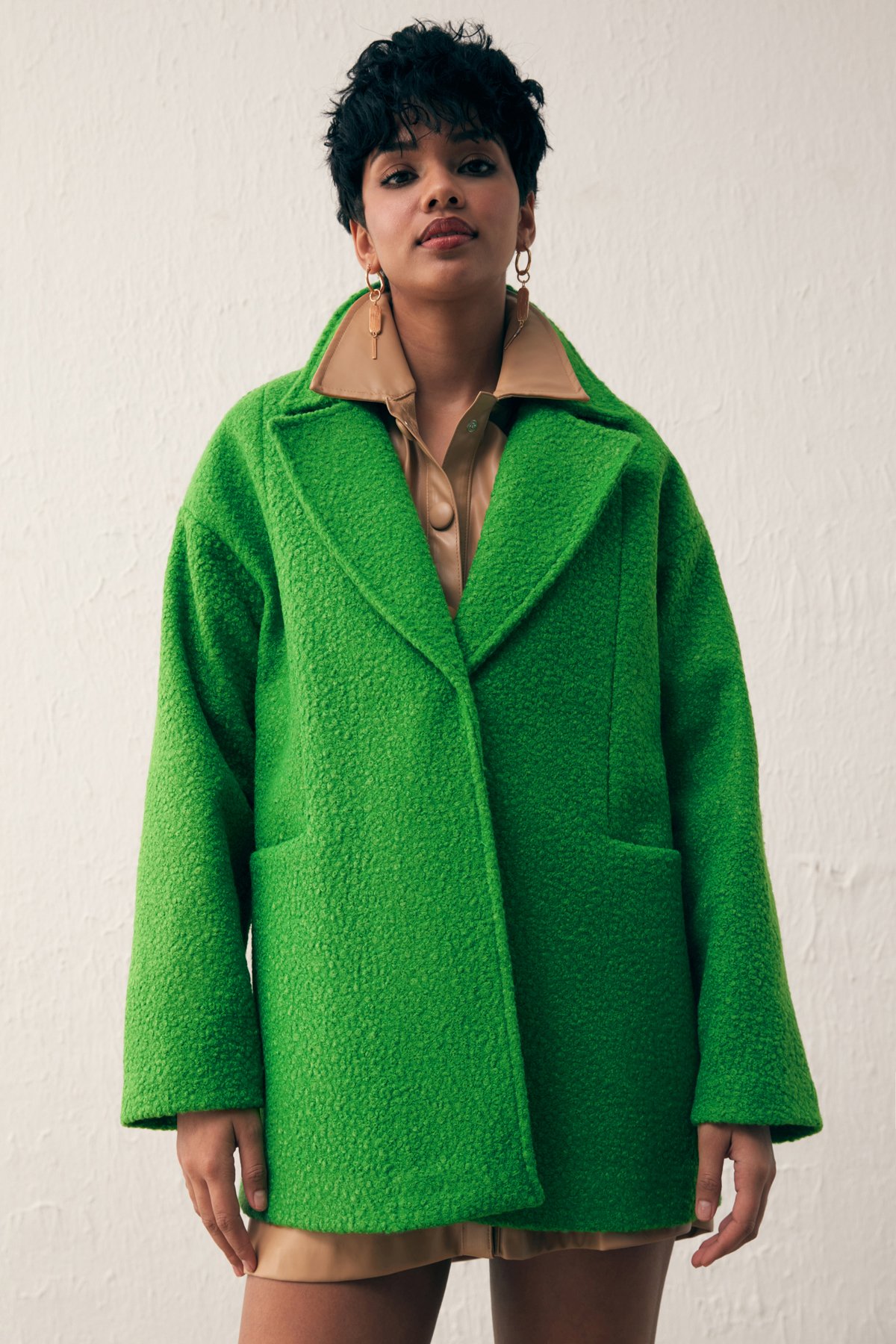 Cep Detaylı Oversize Kaban - YEŞİL