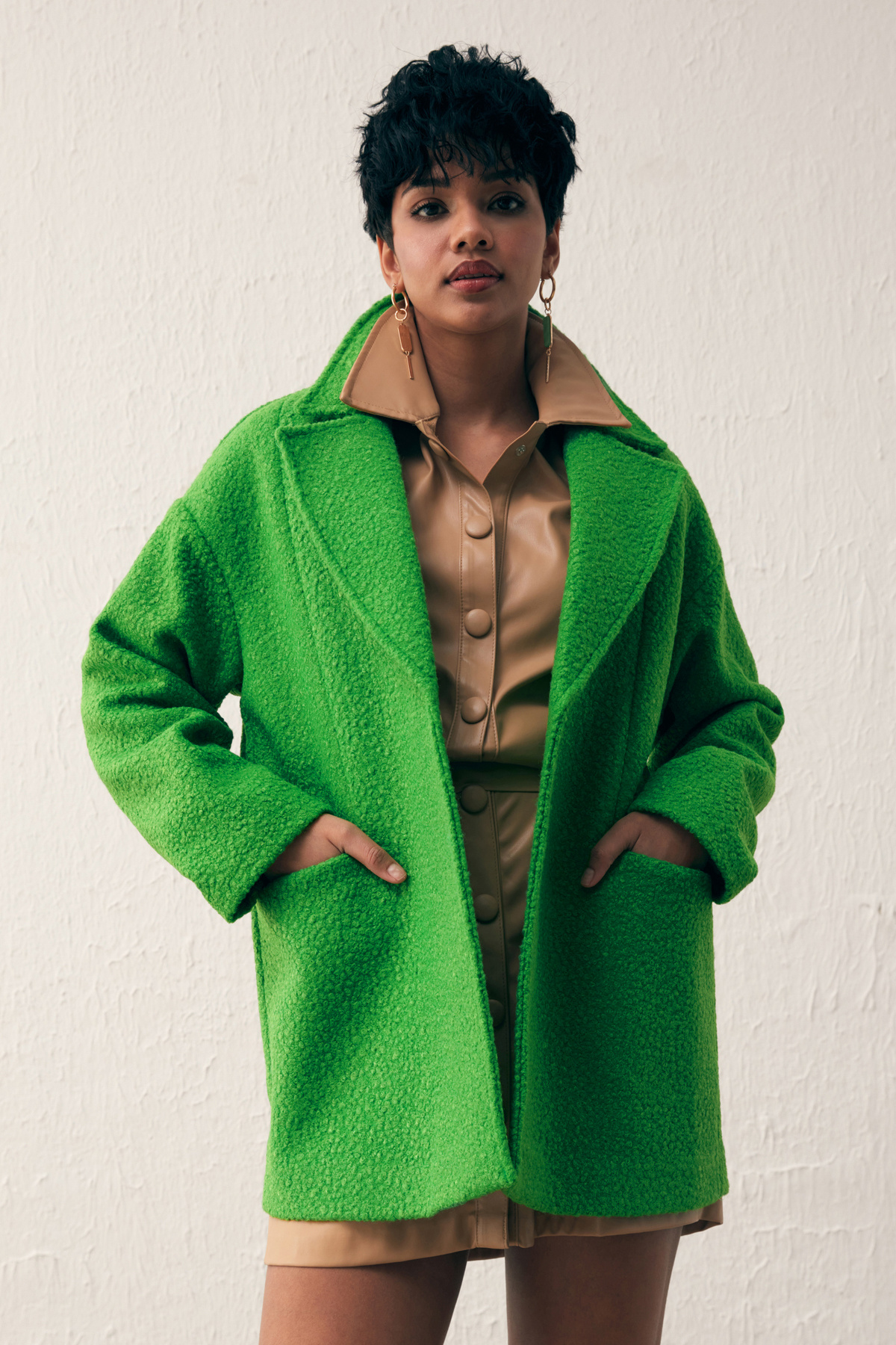 Cep Detaylı Oversize Kaban - YEŞİL