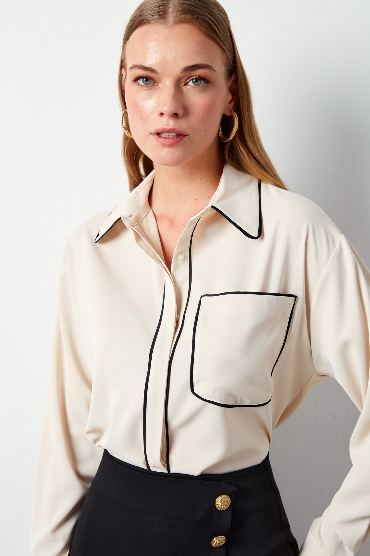 Cep Detaylı Salaş Gömlek - BEJ