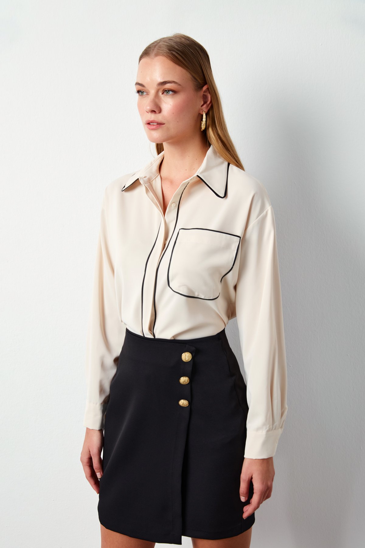Cep Detaylı Salaş Gömlek - BEJ