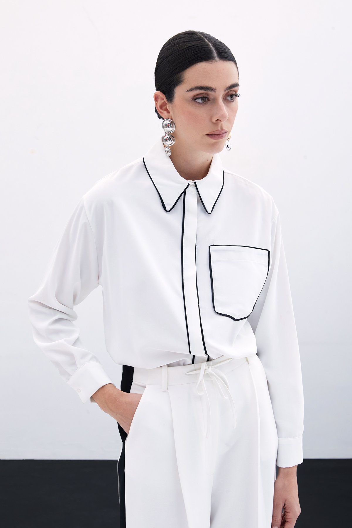 Casual Shirt with Pocket Detail - Ecru