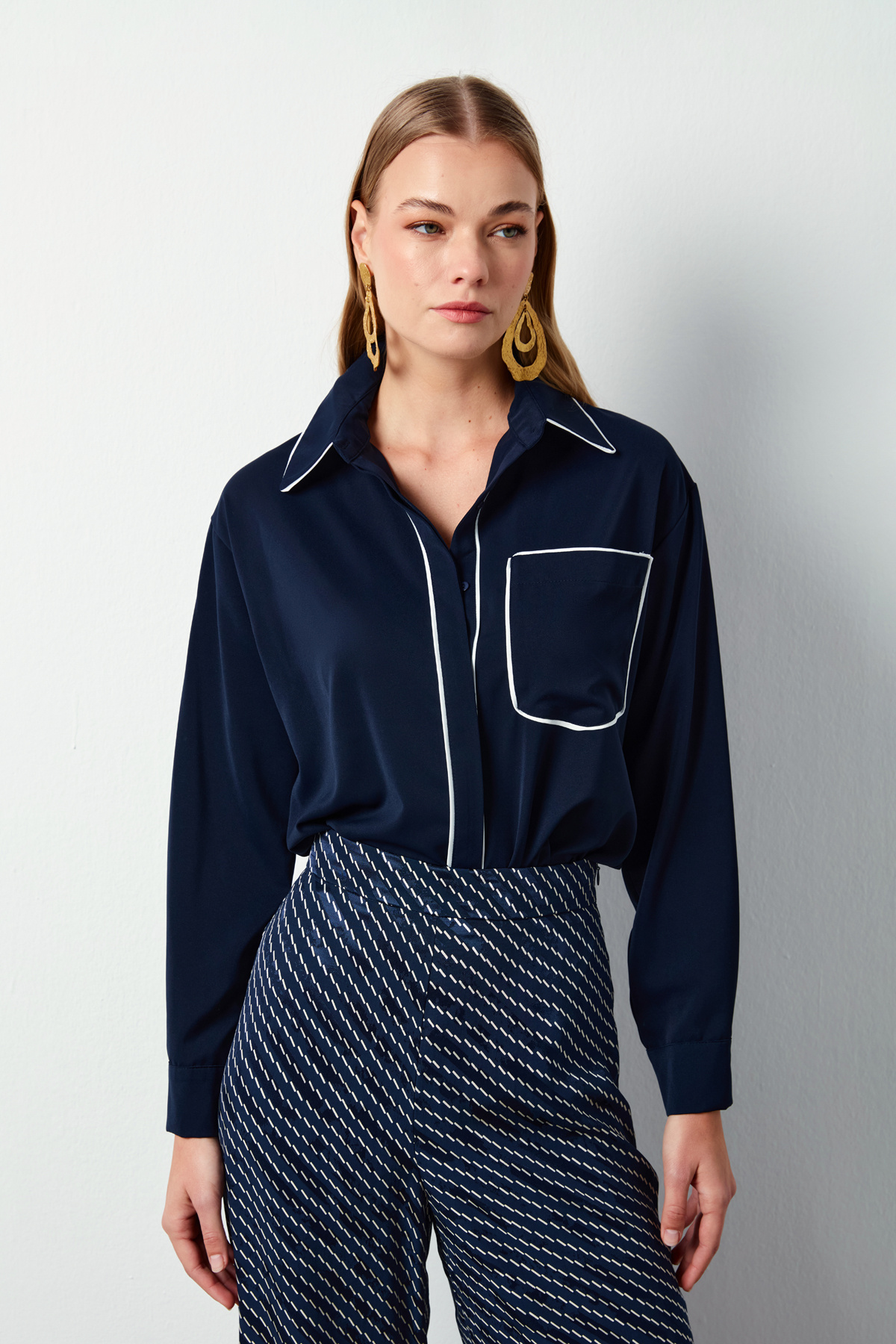 Cep Detaylı Salaş Gömlek - LACİVERT