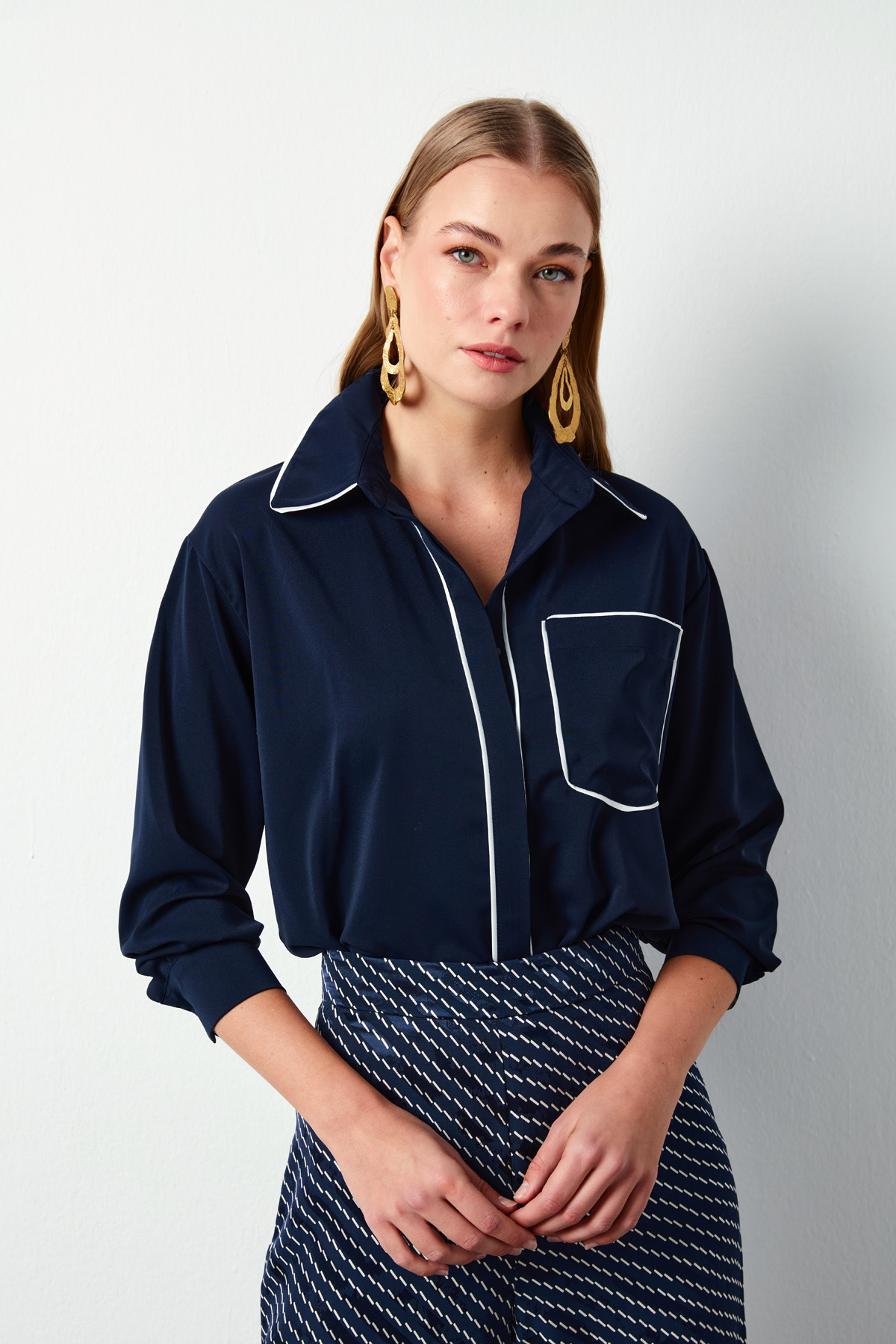 Cep Detaylı Salaş Gömlek - LACİVERT