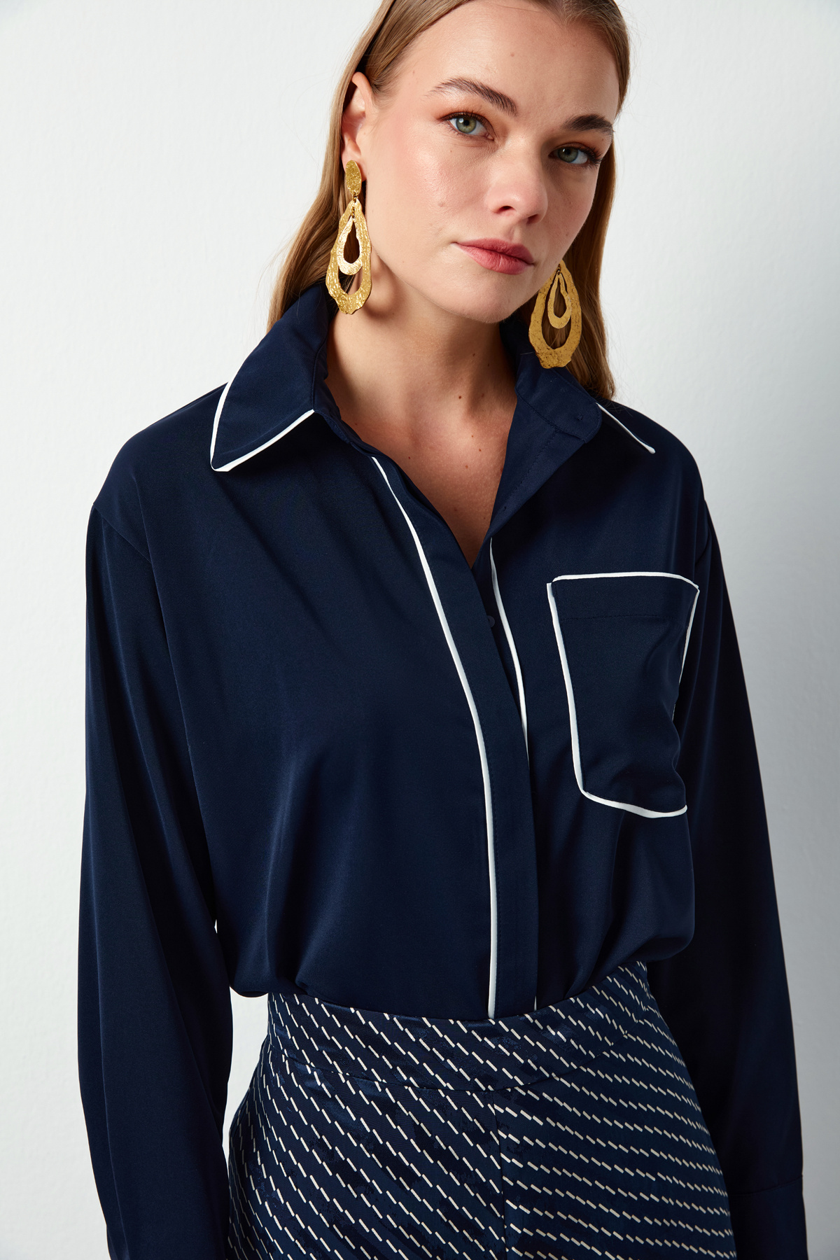 Cep Detaylı Salaş Gömlek - LACİVERT