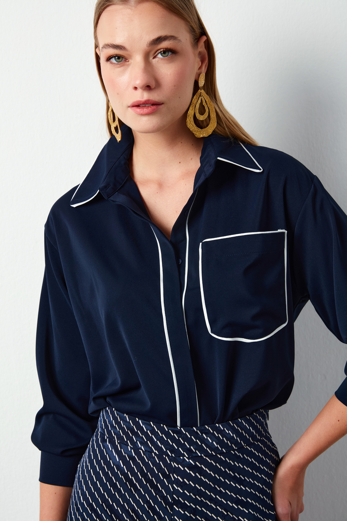 Cep Detaylı Salaş Gömlek - LACİVERT