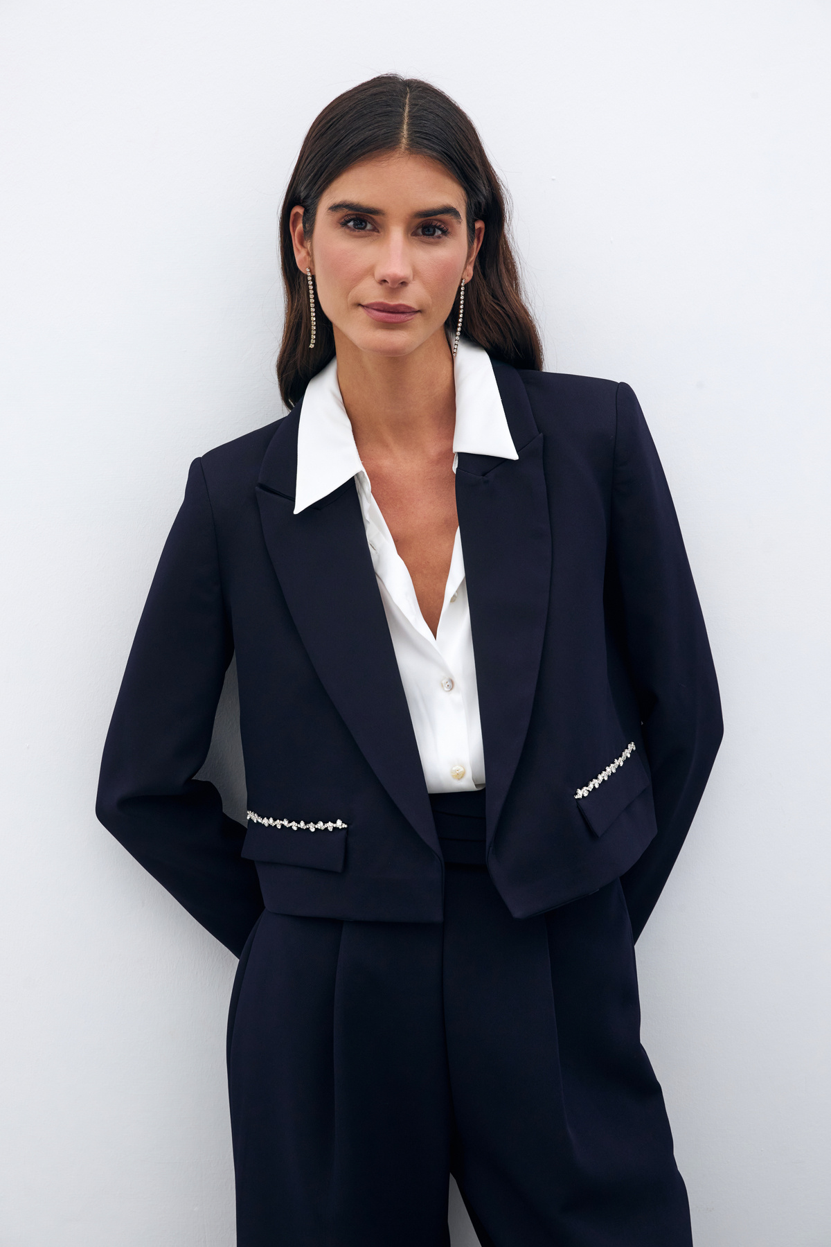 Cep Taş Detaylı Kısa Ceket - LACİVERT