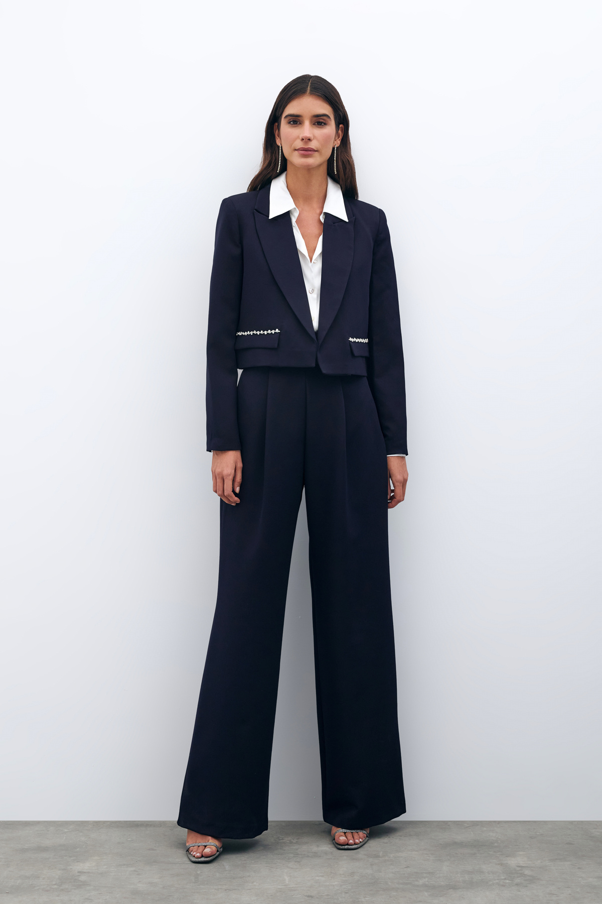 Cep Taş Detaylı Kısa Ceket - LACİVERT