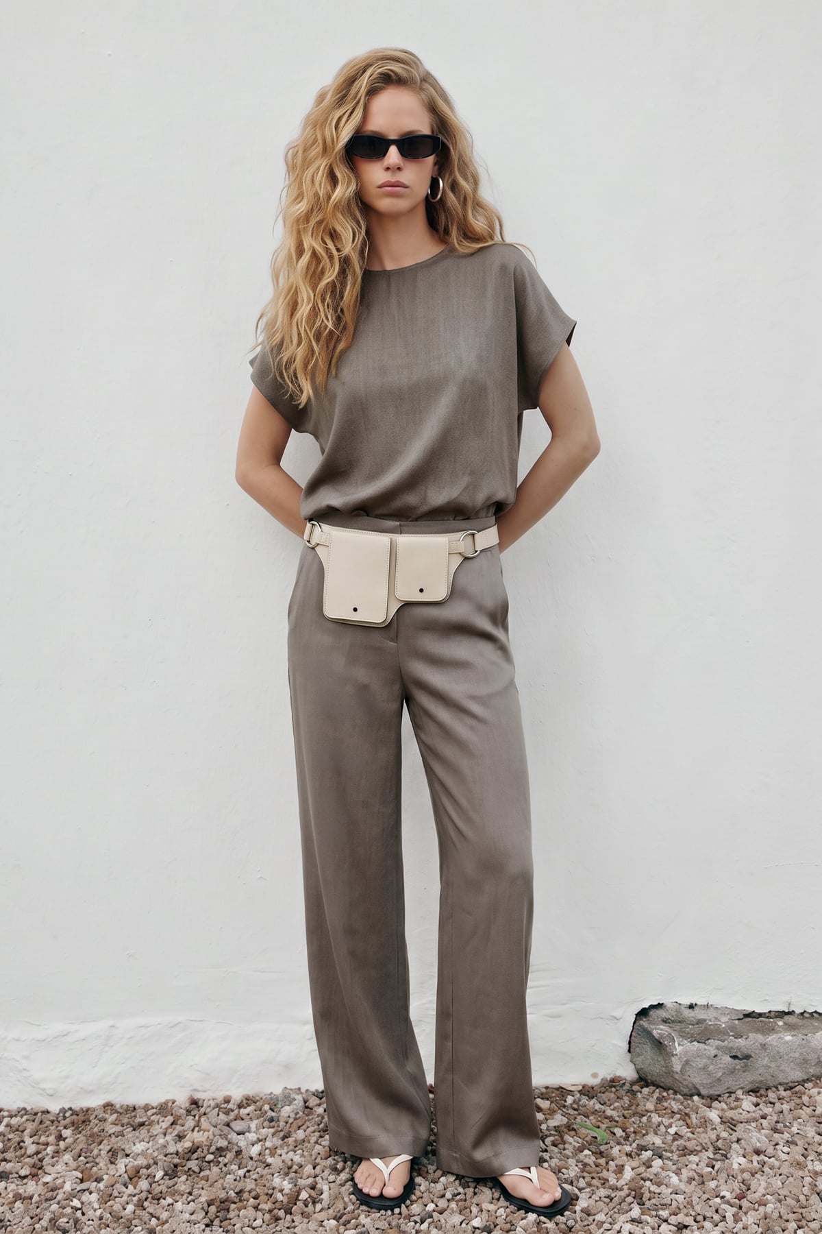 Pocketed Loose Trousers - Mınk