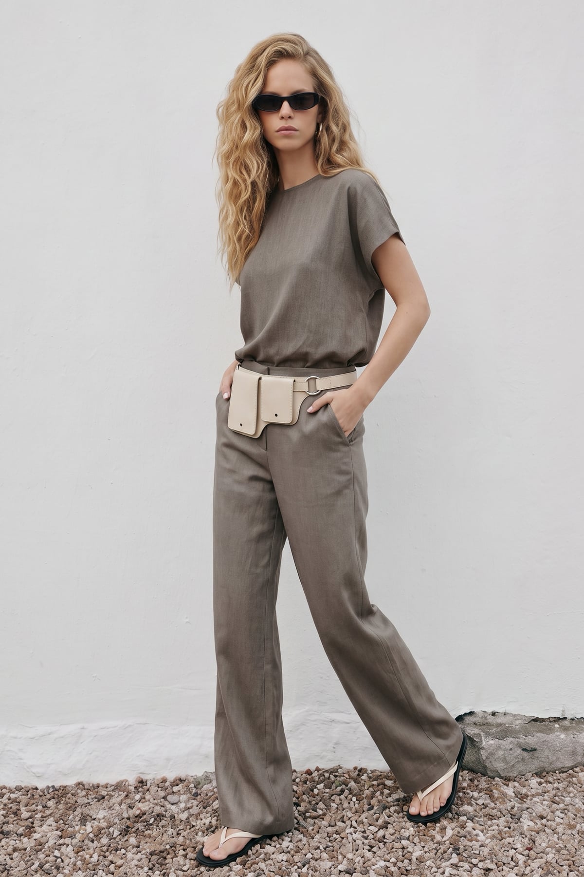 Pocketed Loose Trousers - Mınk