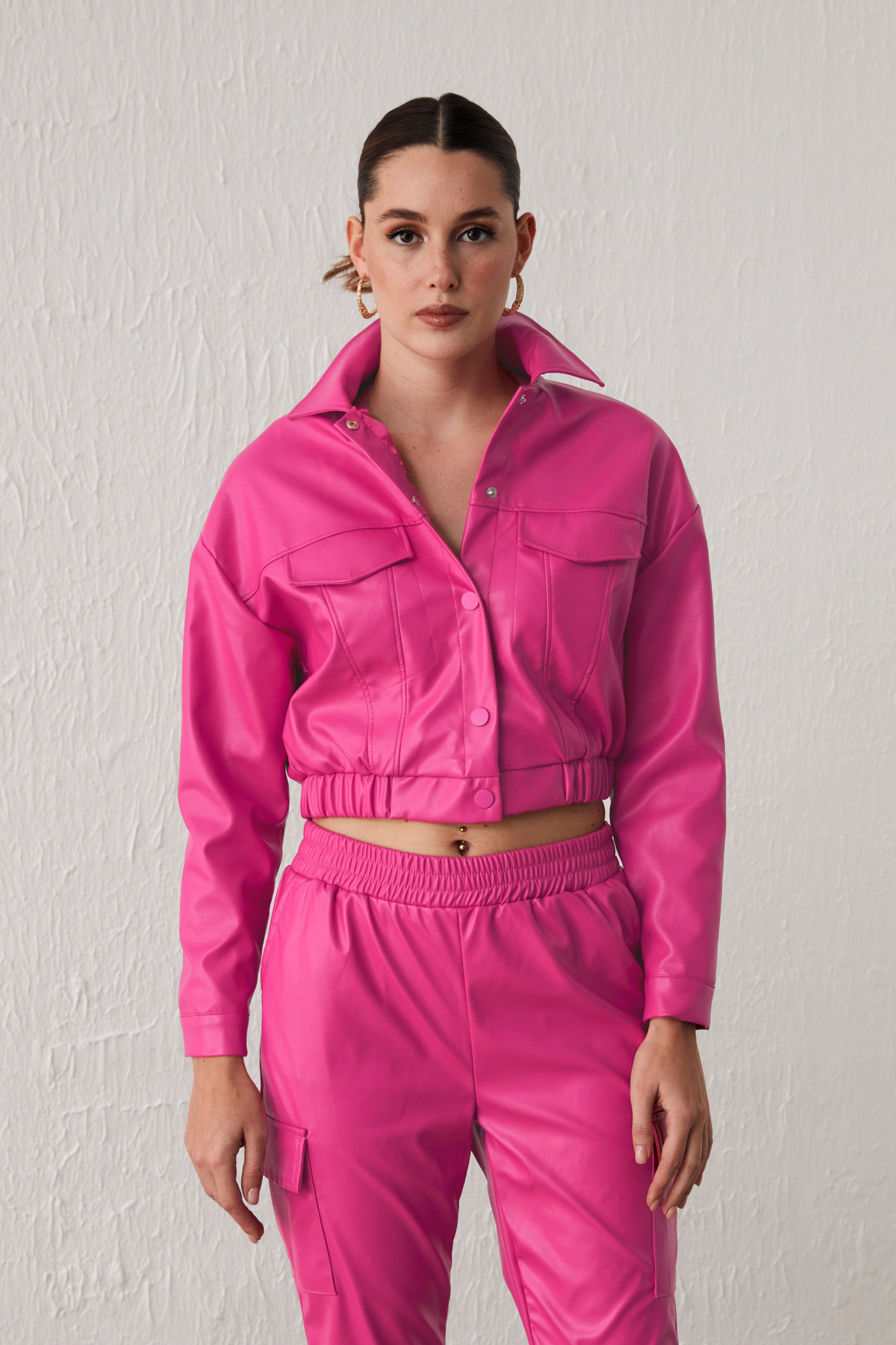 Cepli Crop Deri Ceket - FUŞYA
