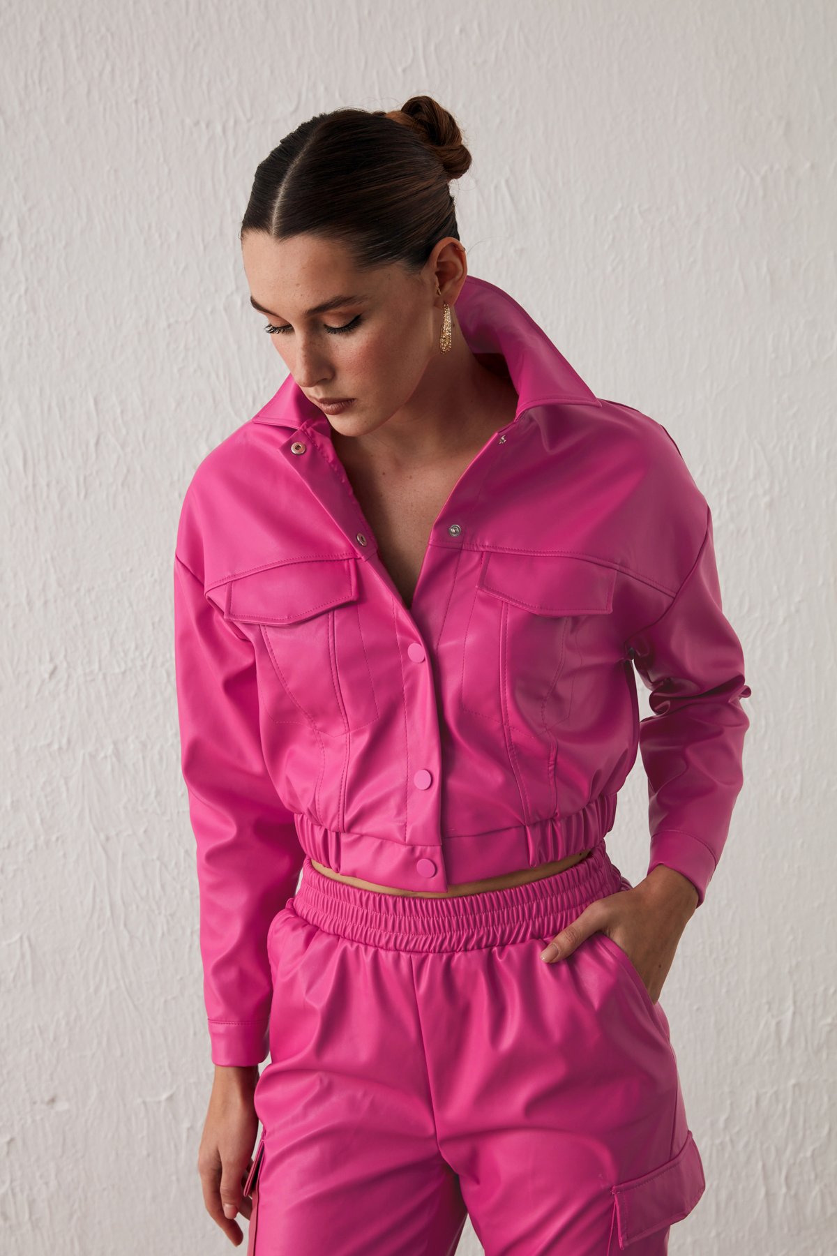 Cepli Crop Deri Ceket - FUŞYA