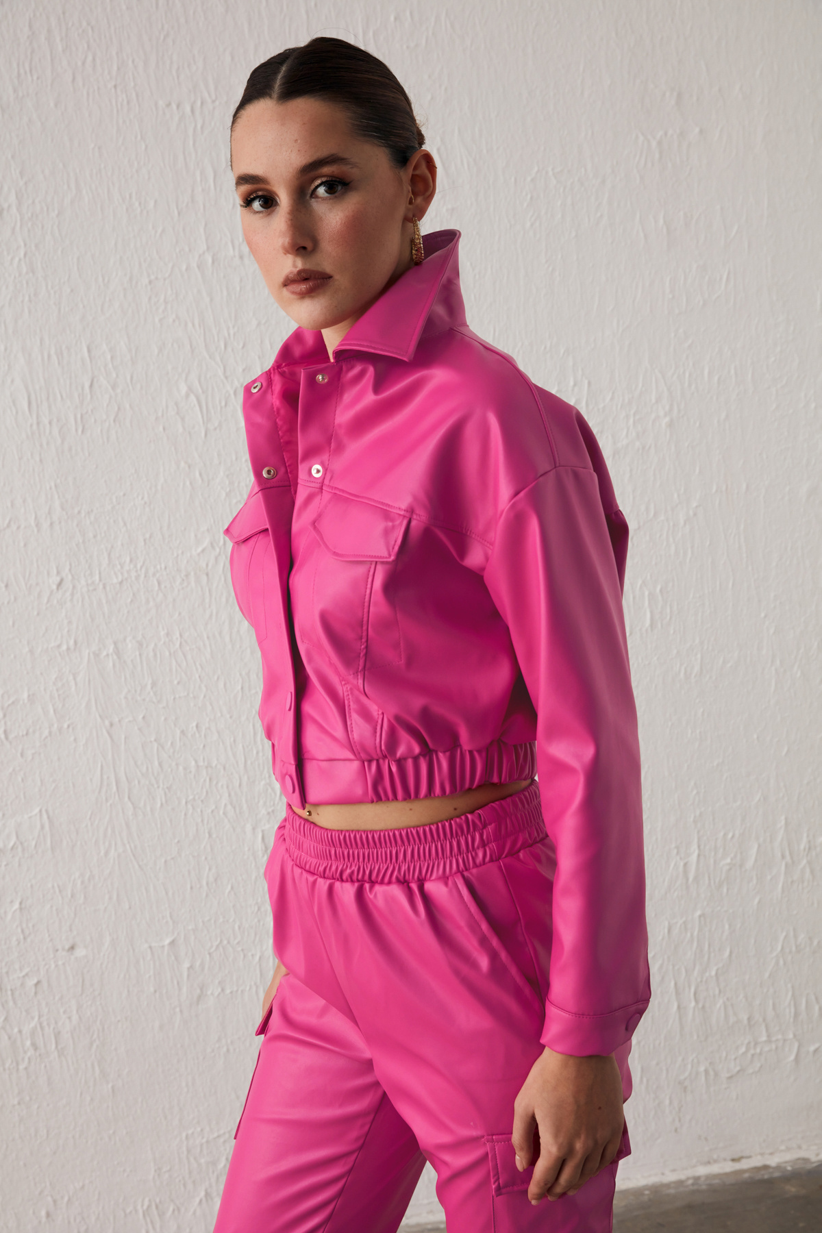 Cepli Crop Deri Ceket - FUŞYA