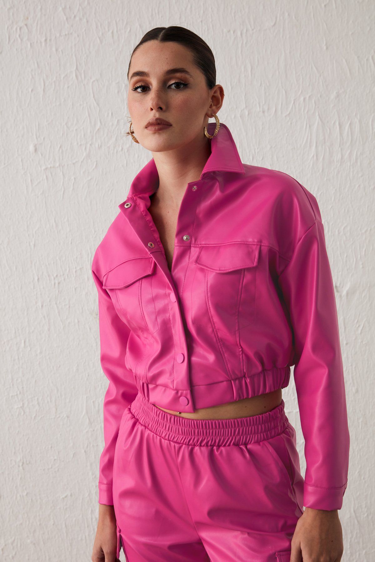 Cepli Crop Deri Ceket - FUŞYA