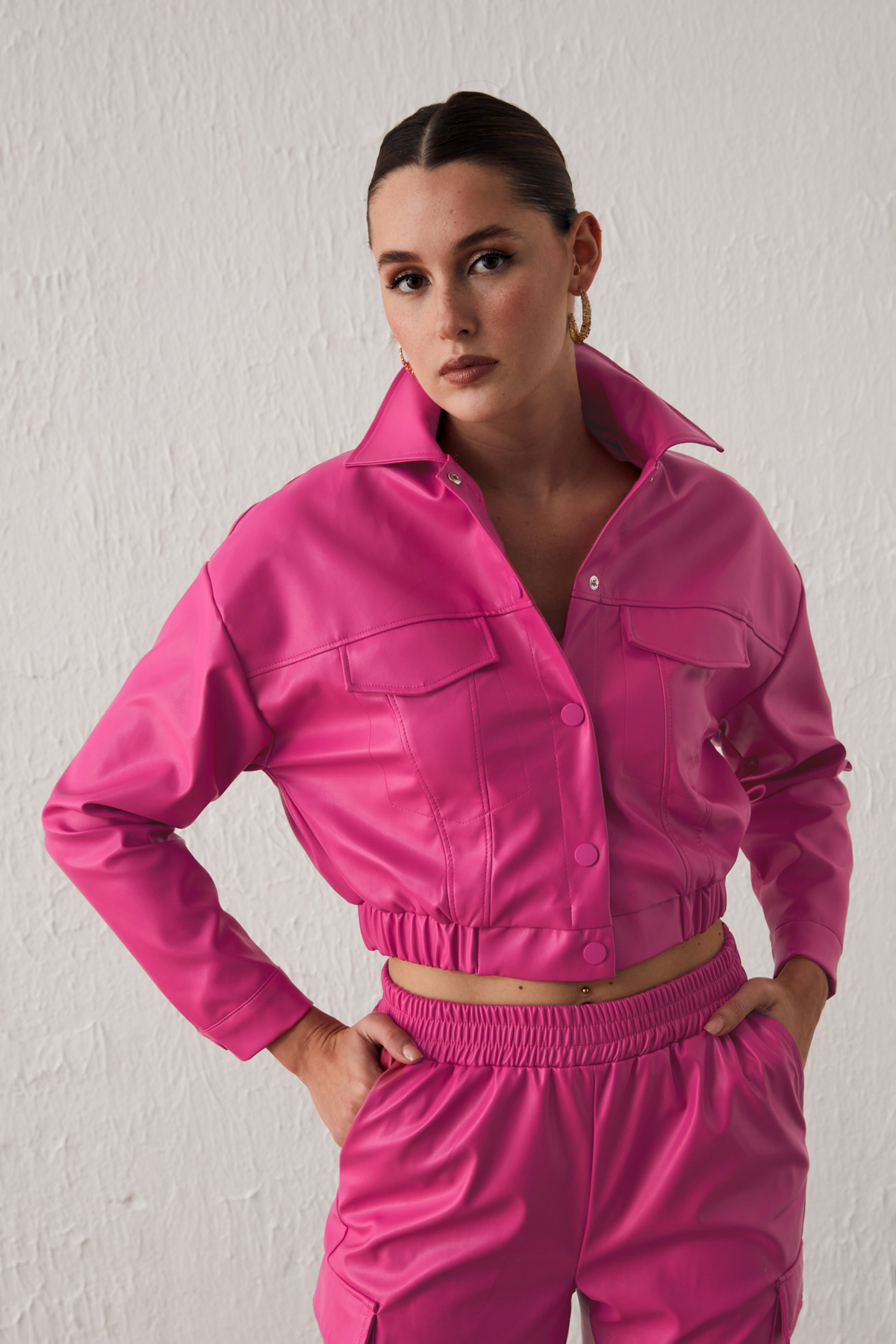 Cepli Crop Deri Ceket - FUŞYA