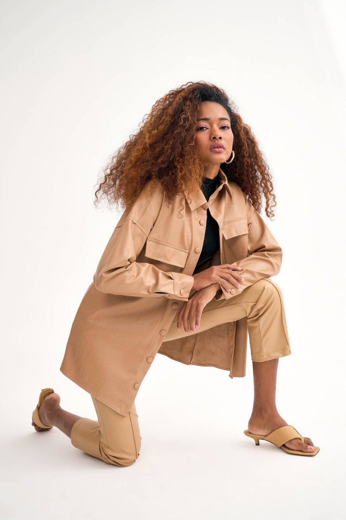 Cepli deri gömlek ceket - BEJ