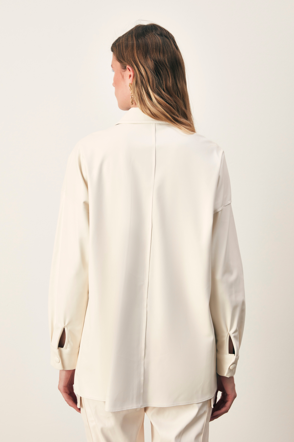 Cepli deri gömlek ceket - EKRU